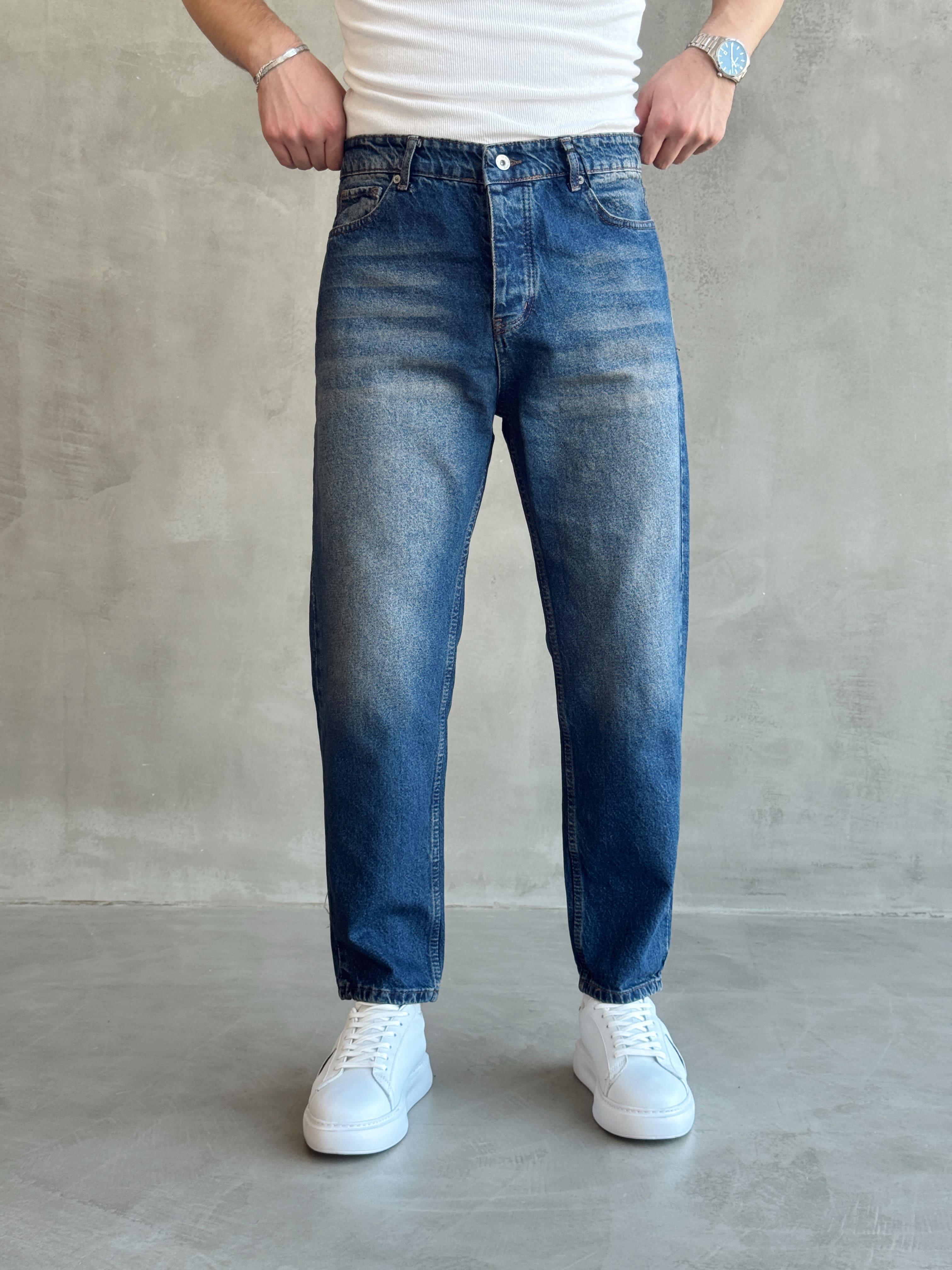 Erkek Boyfrend Rahat Regular Jeans-Stone Blue(E1002) TD:605-1