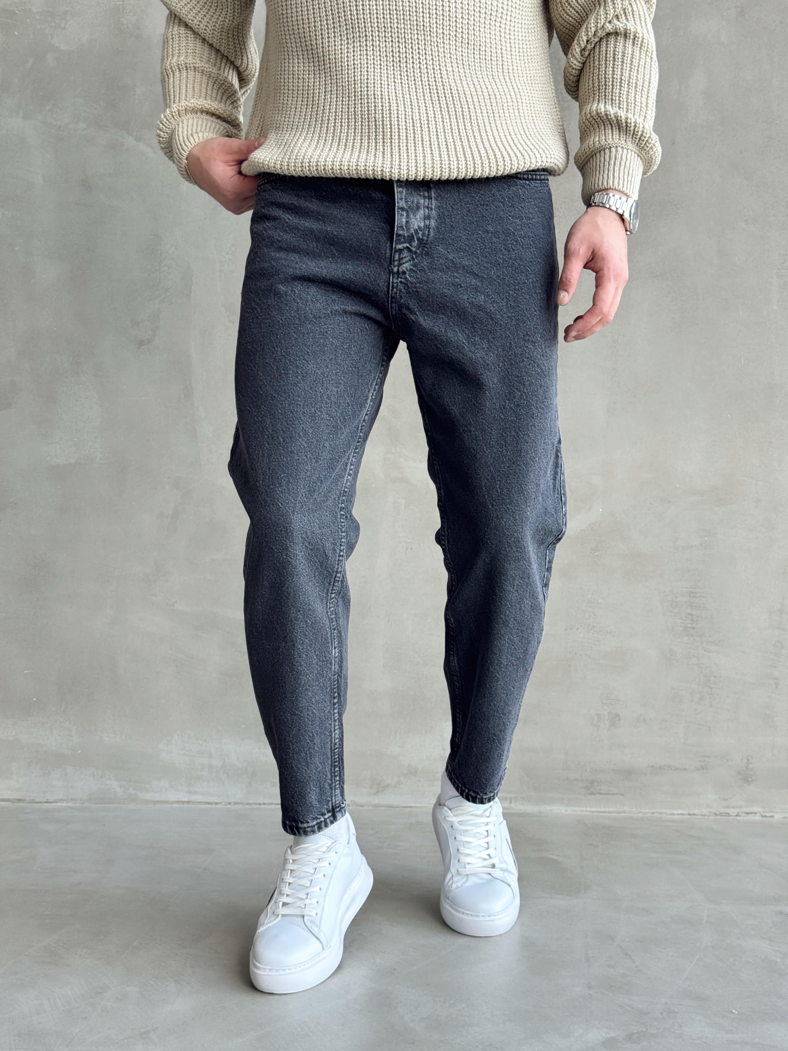 Erkek Boyfrend Rahat Regular Jeans-Washed Grey(E1002) TD:711-1