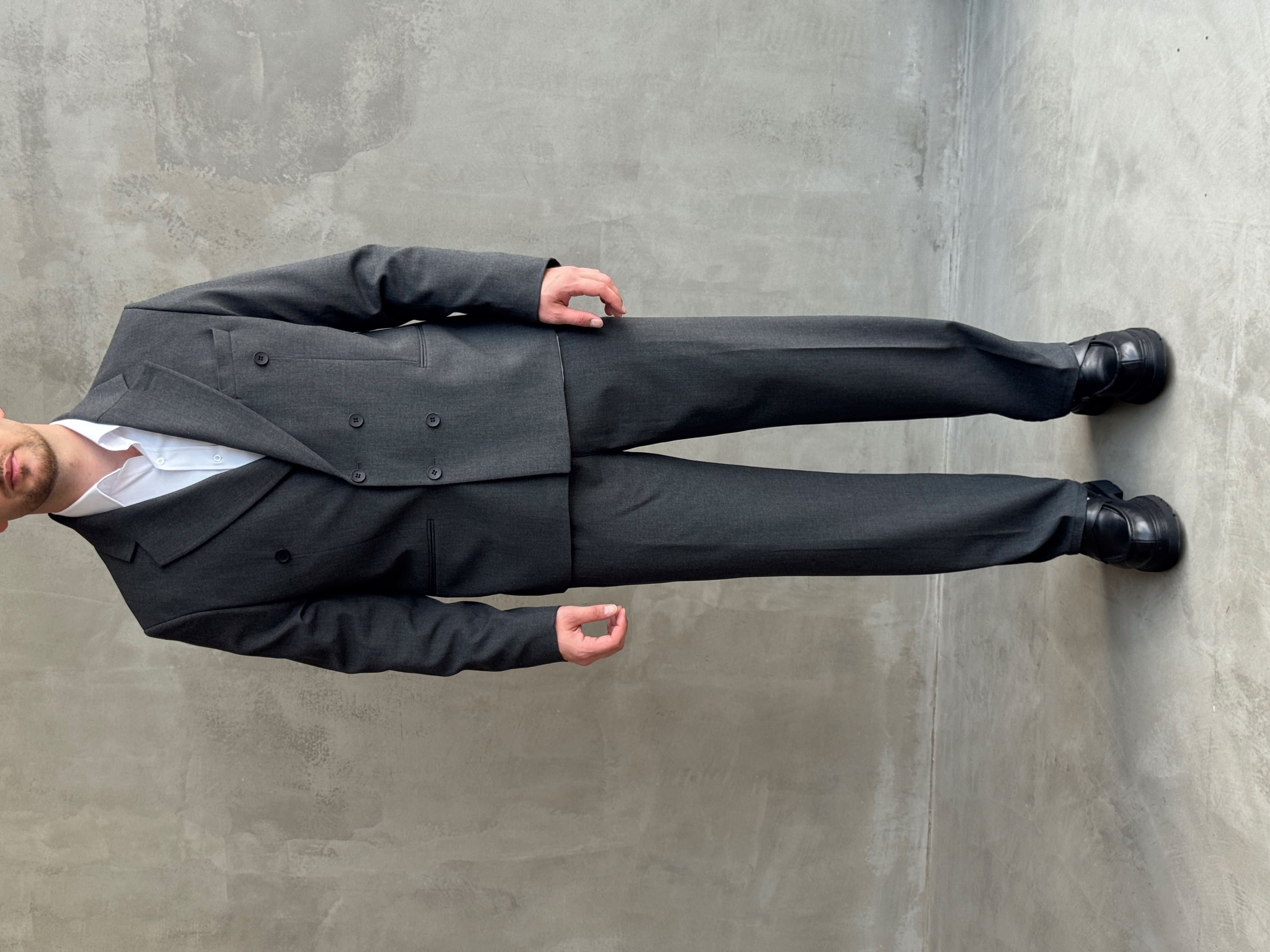 Erkek Business Collection Oversize Kalıp Kruvaze Model Takım Elbise-Füme(E1776)