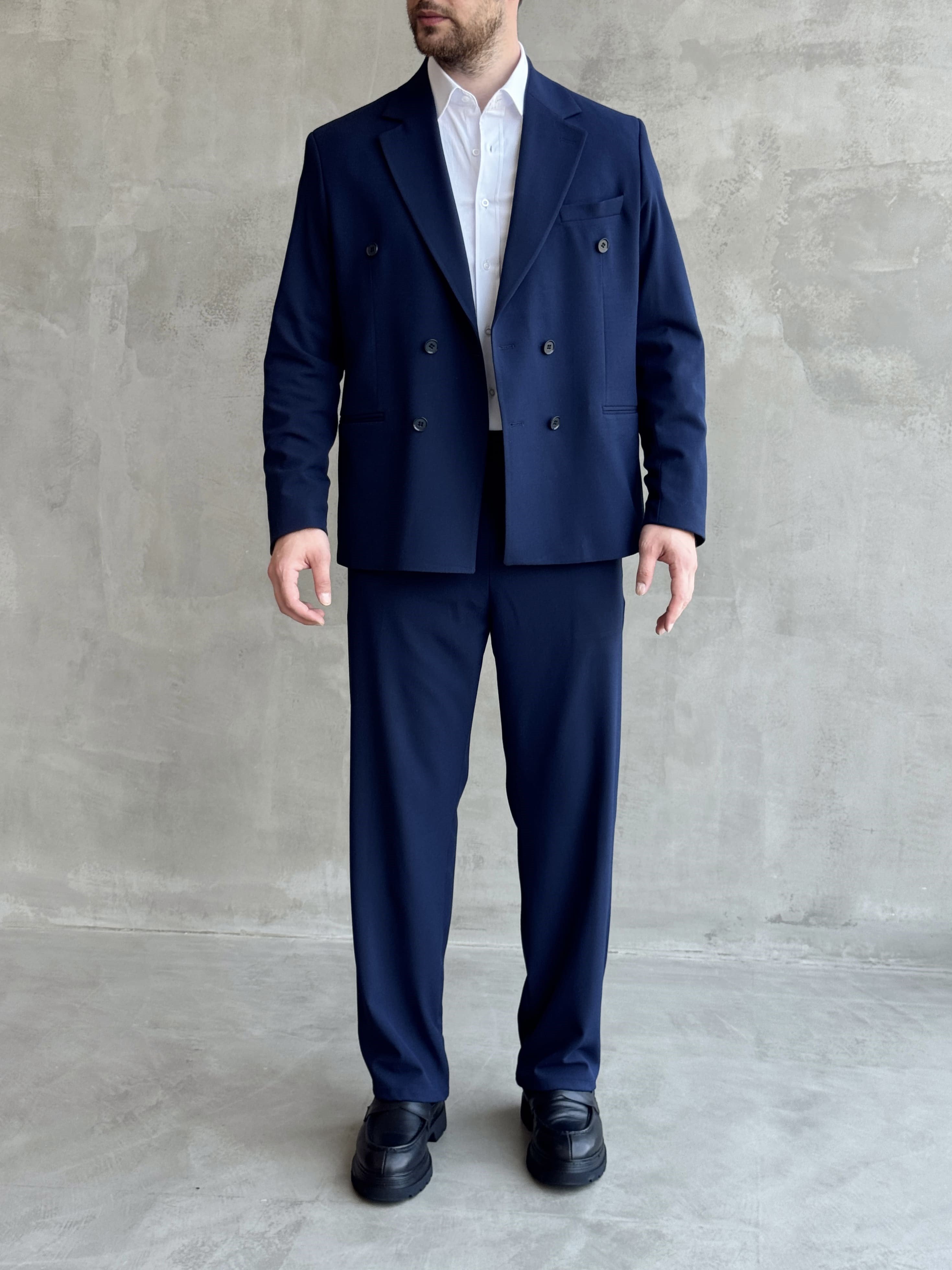 Erkek Business Collection Oversize Kalıp Kruvaze Model Takım Elbise-Lacivert(E1776)Ketench