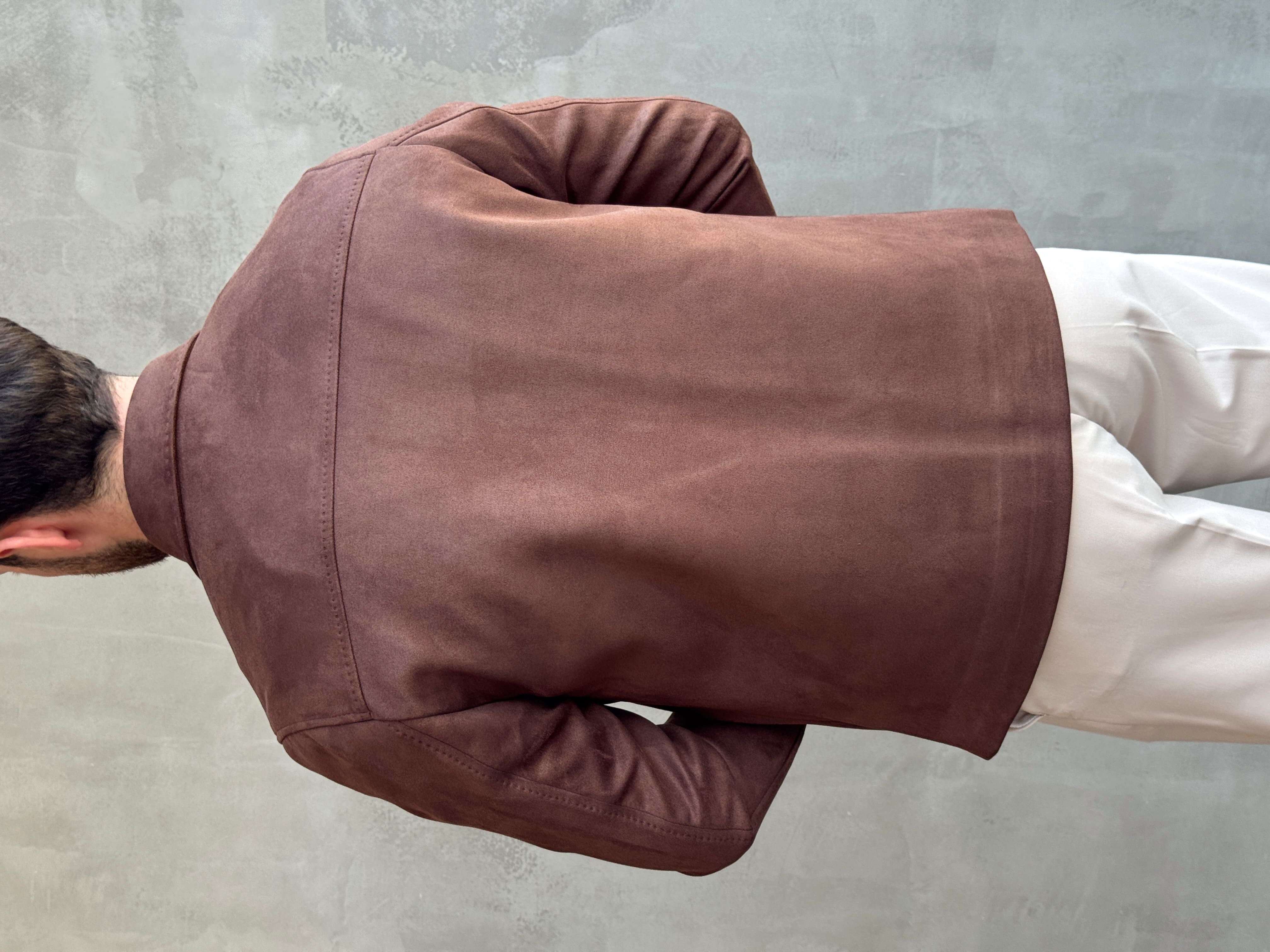 Erkek Business Collection Regular Fit Vintage Düğme Detaylı Süet Deri Ceket-Kahverengi(E1815)