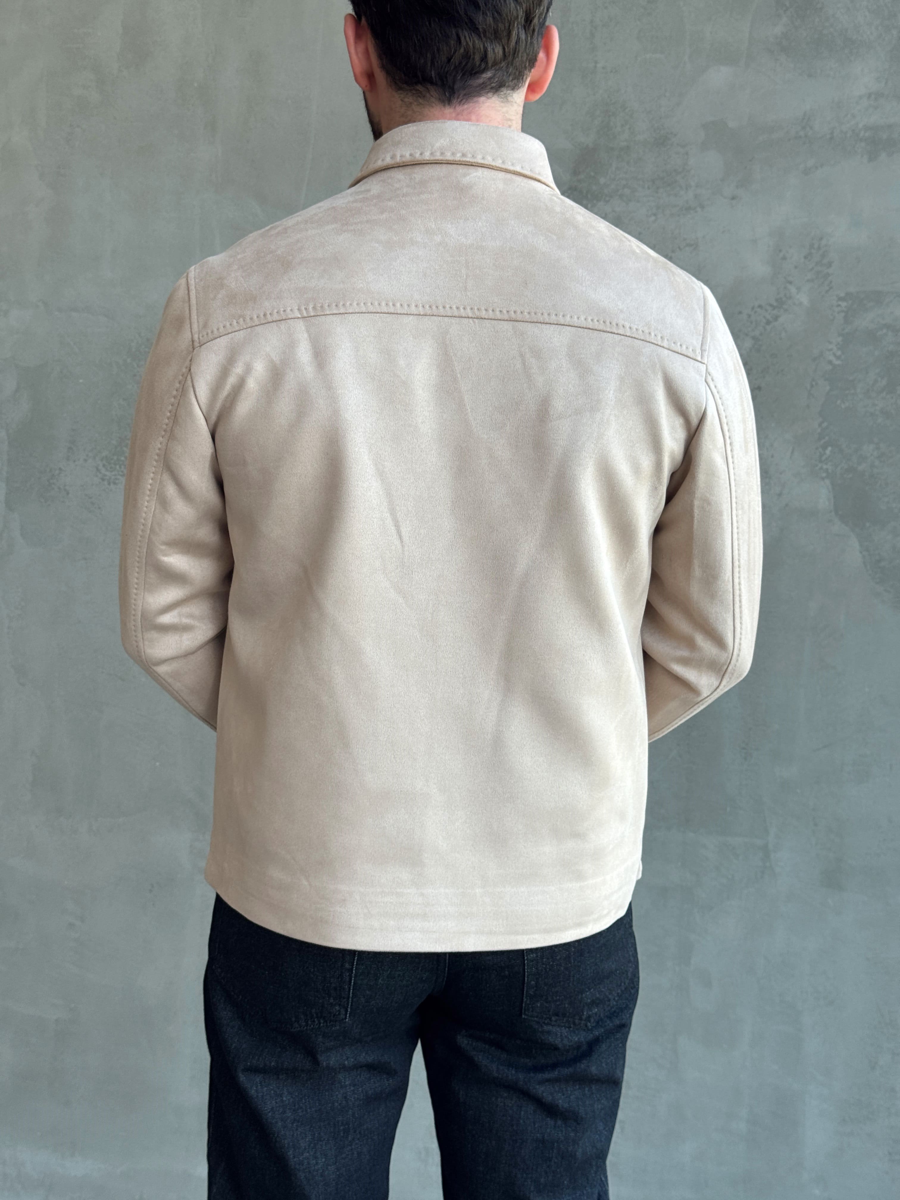 Erkek Business Collection Regular Fit Vintage Düğme Detaylı Süet Deri Ceket-Bej(E1815)