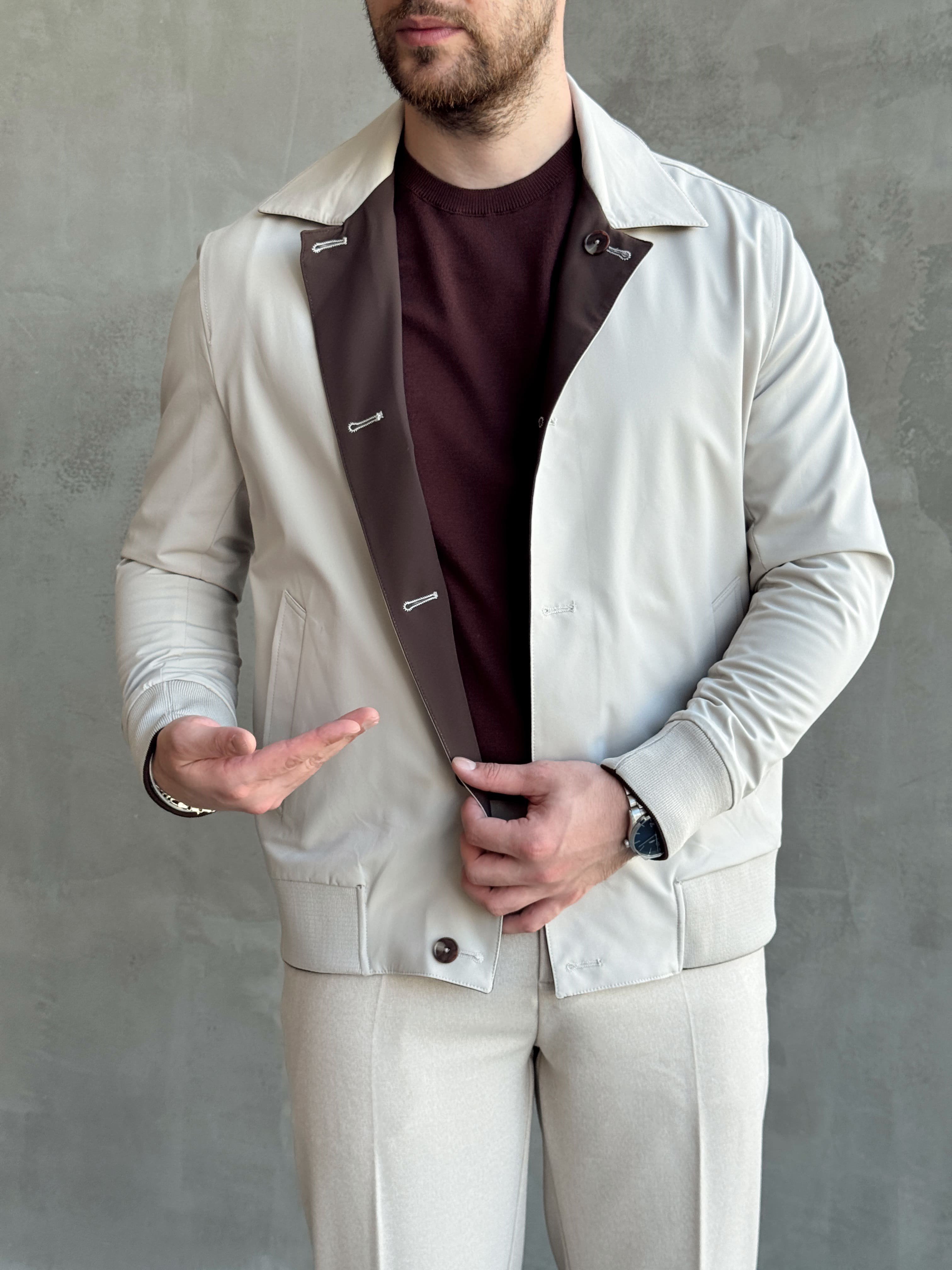Erkek Business Collection Regular Fit Cep Detay Çift Taraflı Dokuma Ceket-Kahverengi/Bej(E1813)
