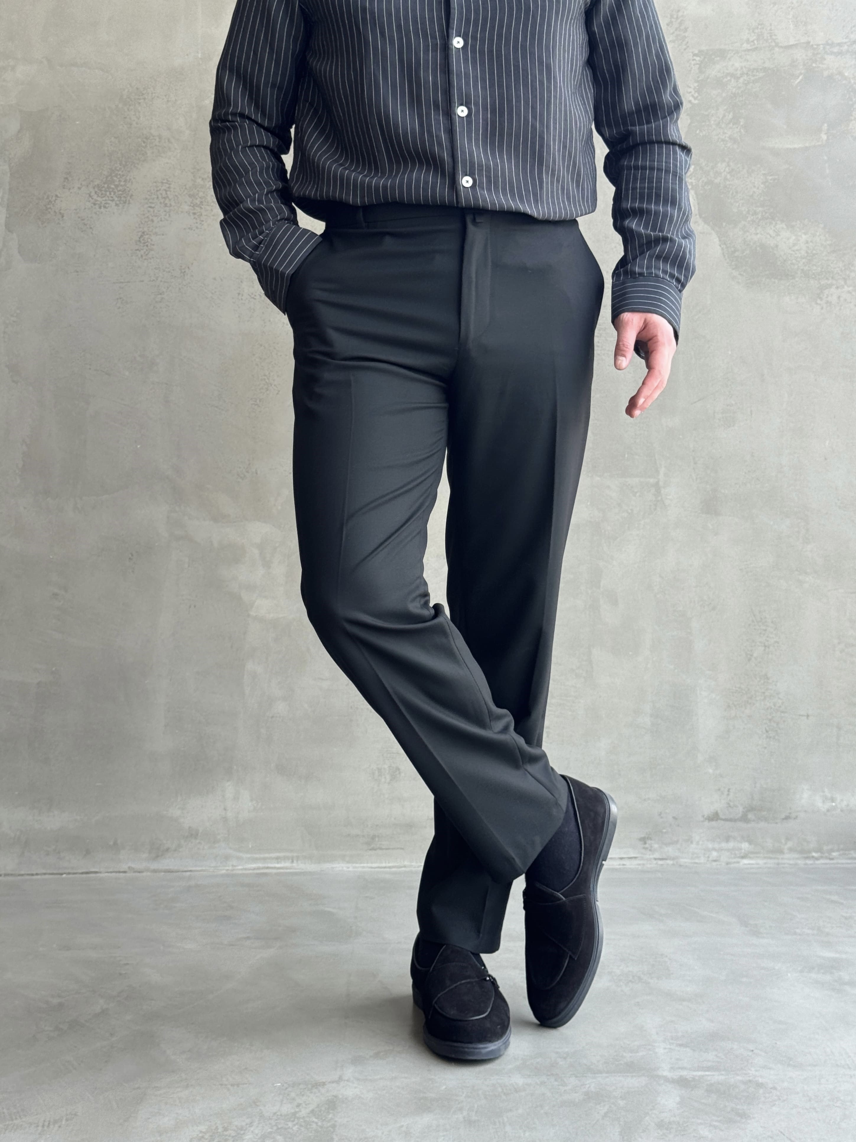 Erkek Business Collection Regular Kalıp Çift Düğme Detaylı Kombinlenebilir Kumaş Pantolon-Siyah(E1698)