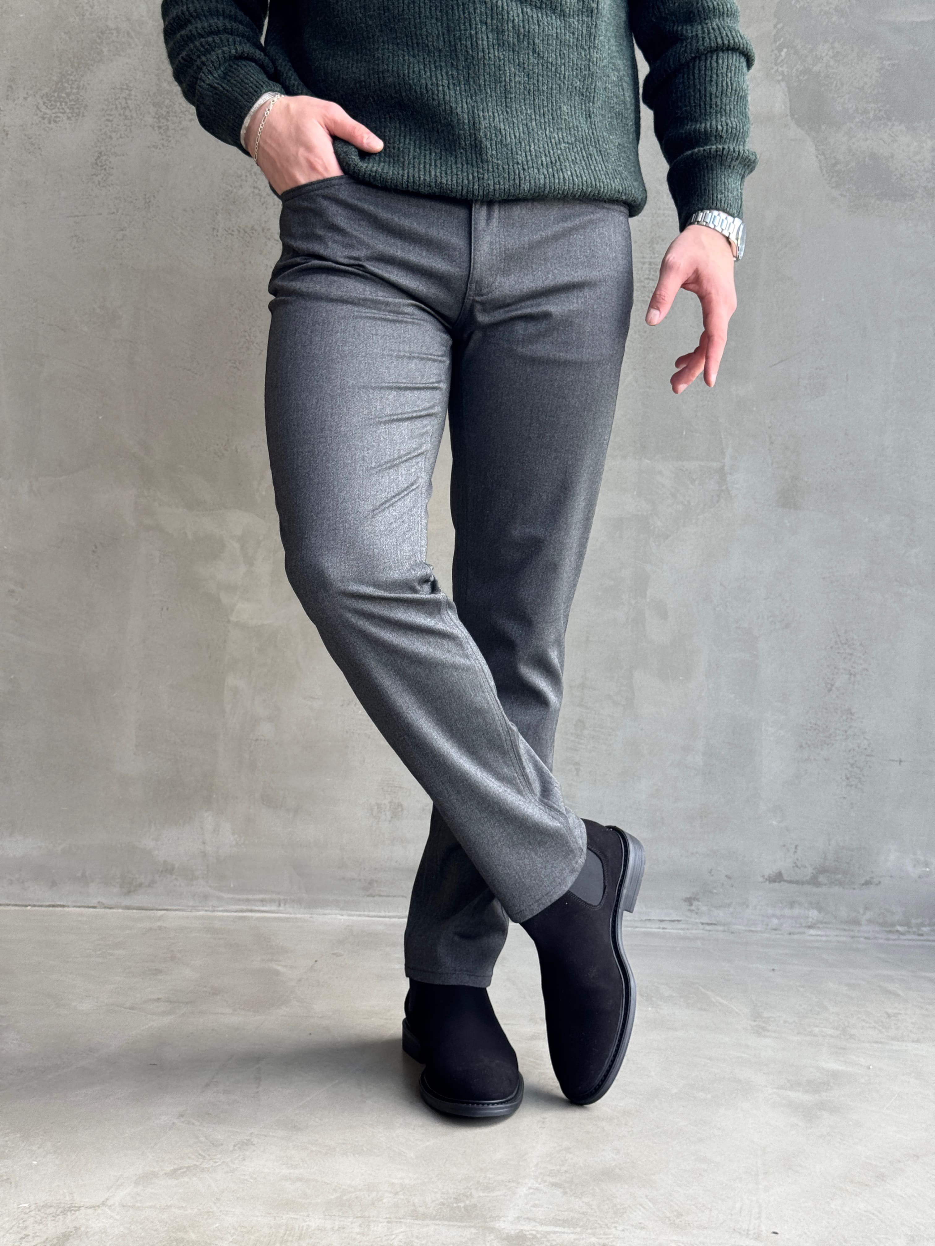 Erkek Business Collection Regular Kalıp Kışlık Kumaş Pantolon-Antrasit(E1860)