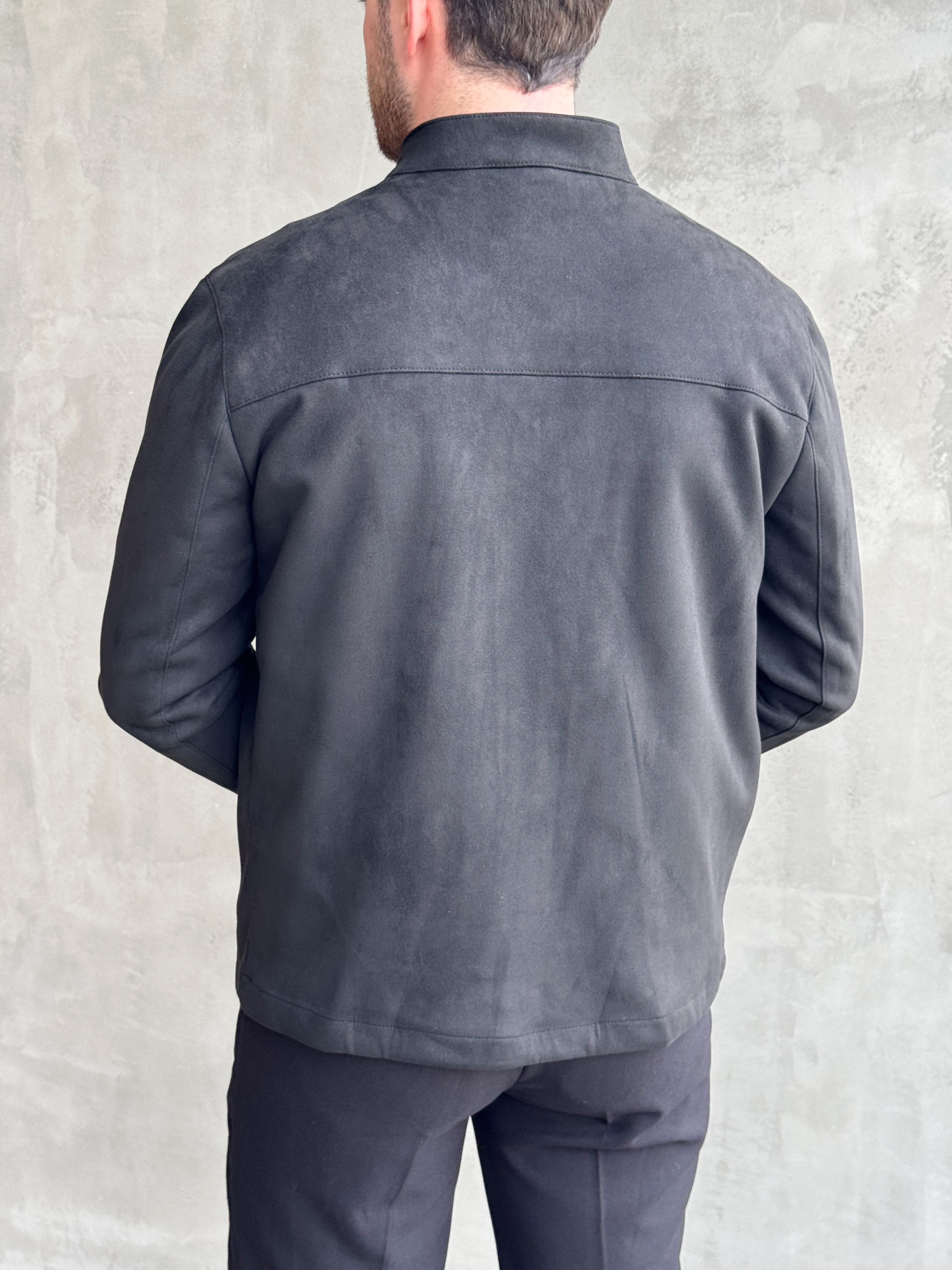 Erkek Business Collection Regular Kalıp Hakim Yaka Basic Süet Ceket-Siyah(E1855)