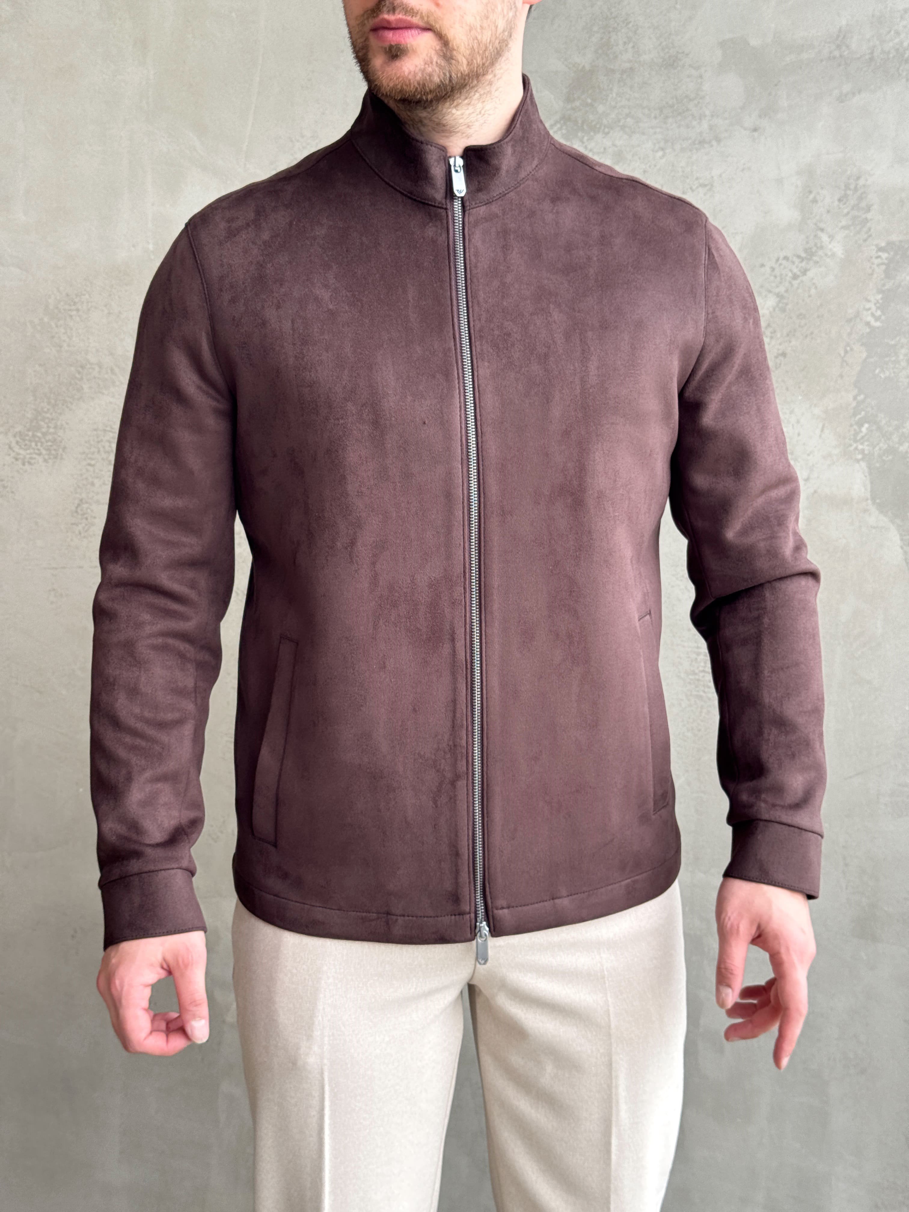 Erkek Business Collection Regular Kalıp Hakim Yaka Basic Süet Ceket-Kahverengi(E1855)