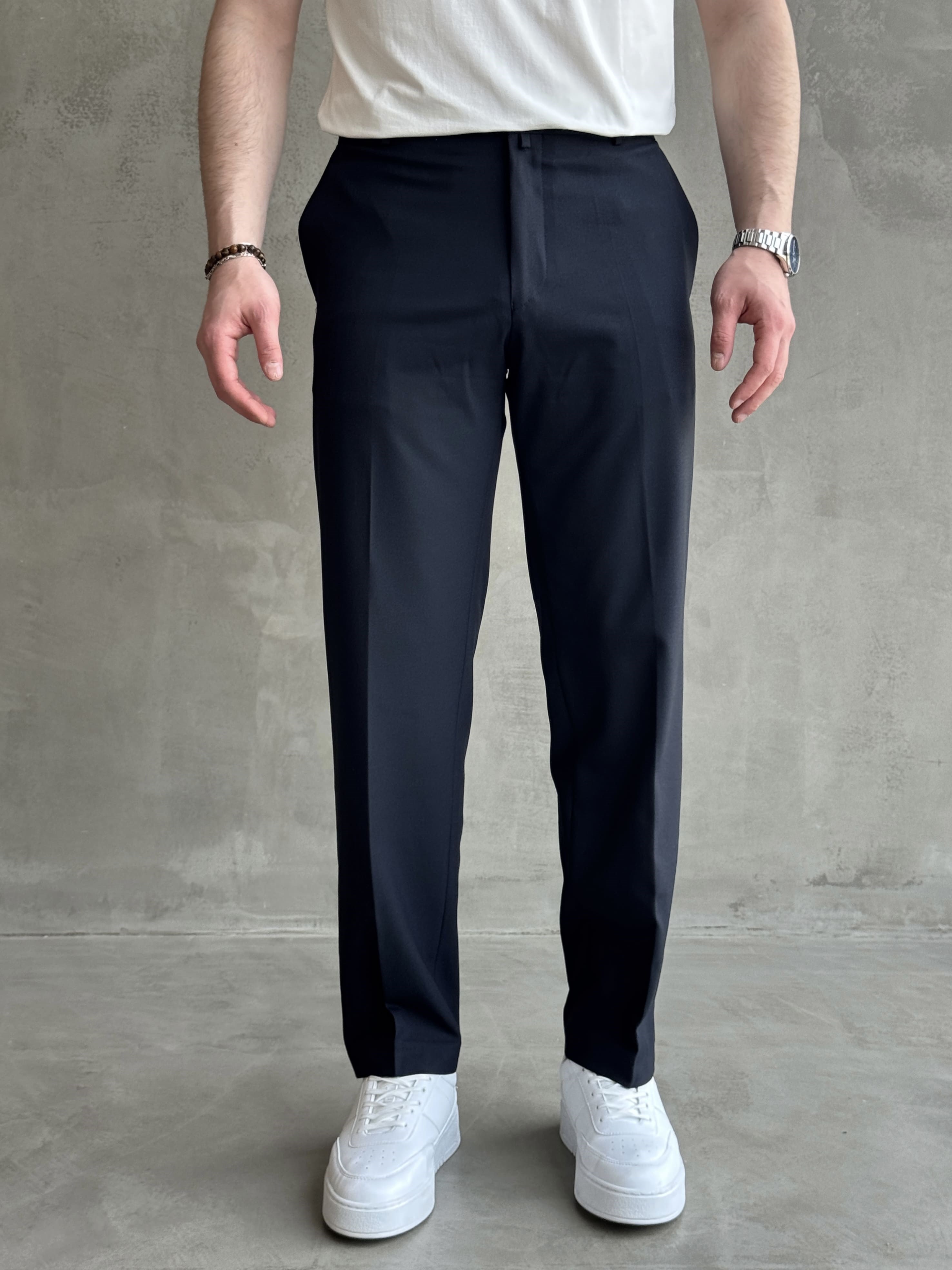 Erkek Business Collection Regular Kalıp Çift Düğme Detaylı Kombinlenebilir Kumaş Pantolon-Lacivert(E1698)