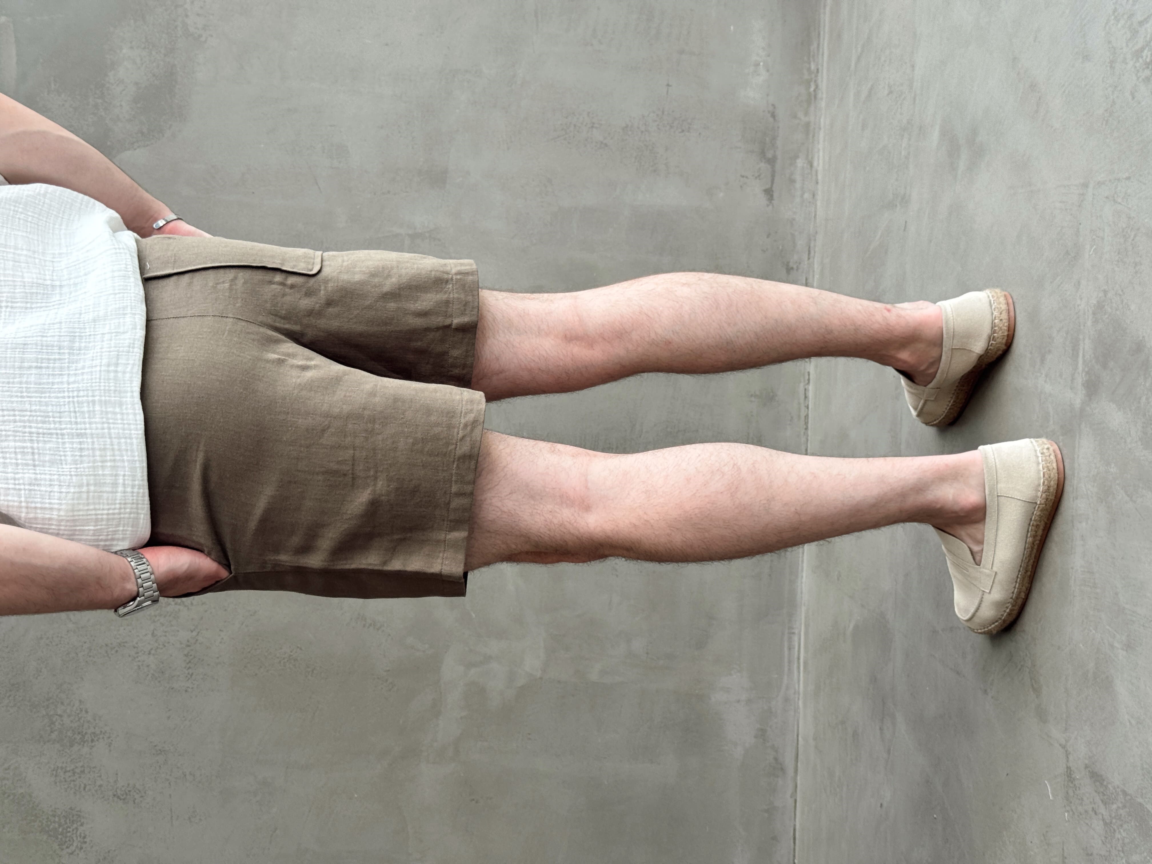 Erkek Bussines Colection Beli Lastikli Keten Kısa Şort-Haki(E1762)