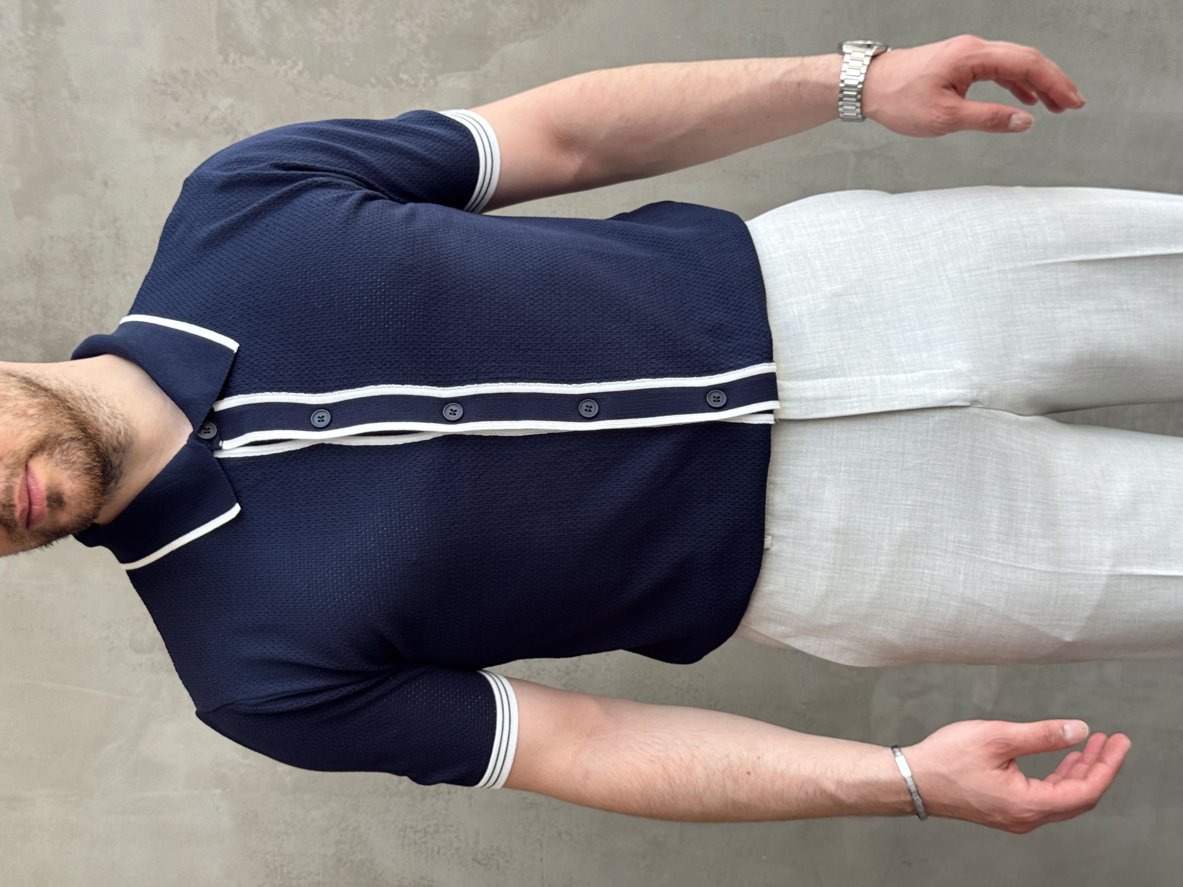 Erkek Bussines Colection Regular Fit Düğme Detaylı Triko T-Shirt-Lacivert(E1765)