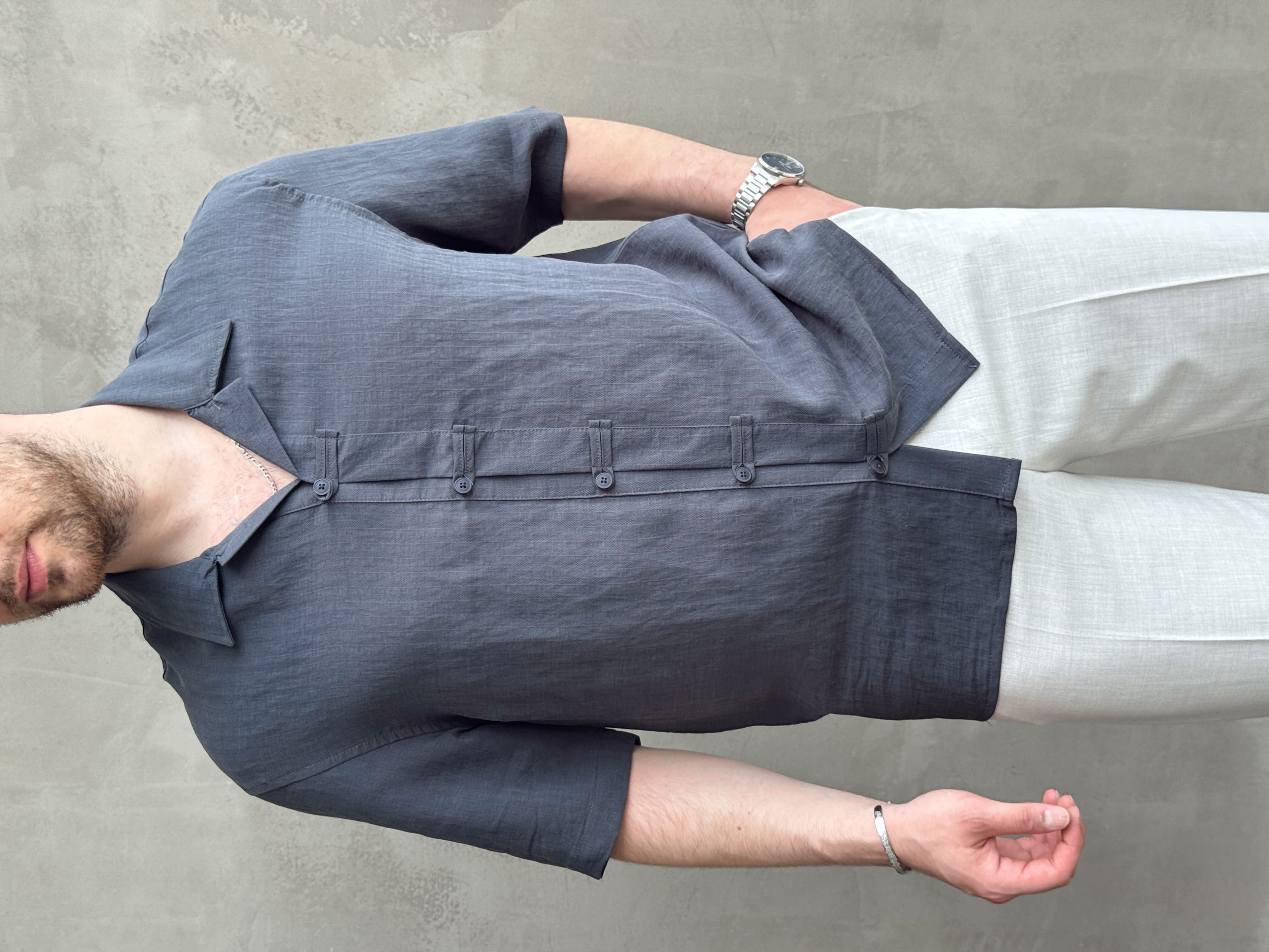 Erkek Bussines Colection Relax Fit Kısa Kollu Lyocell Kumaş Gömlek-Lacivert(E1763)