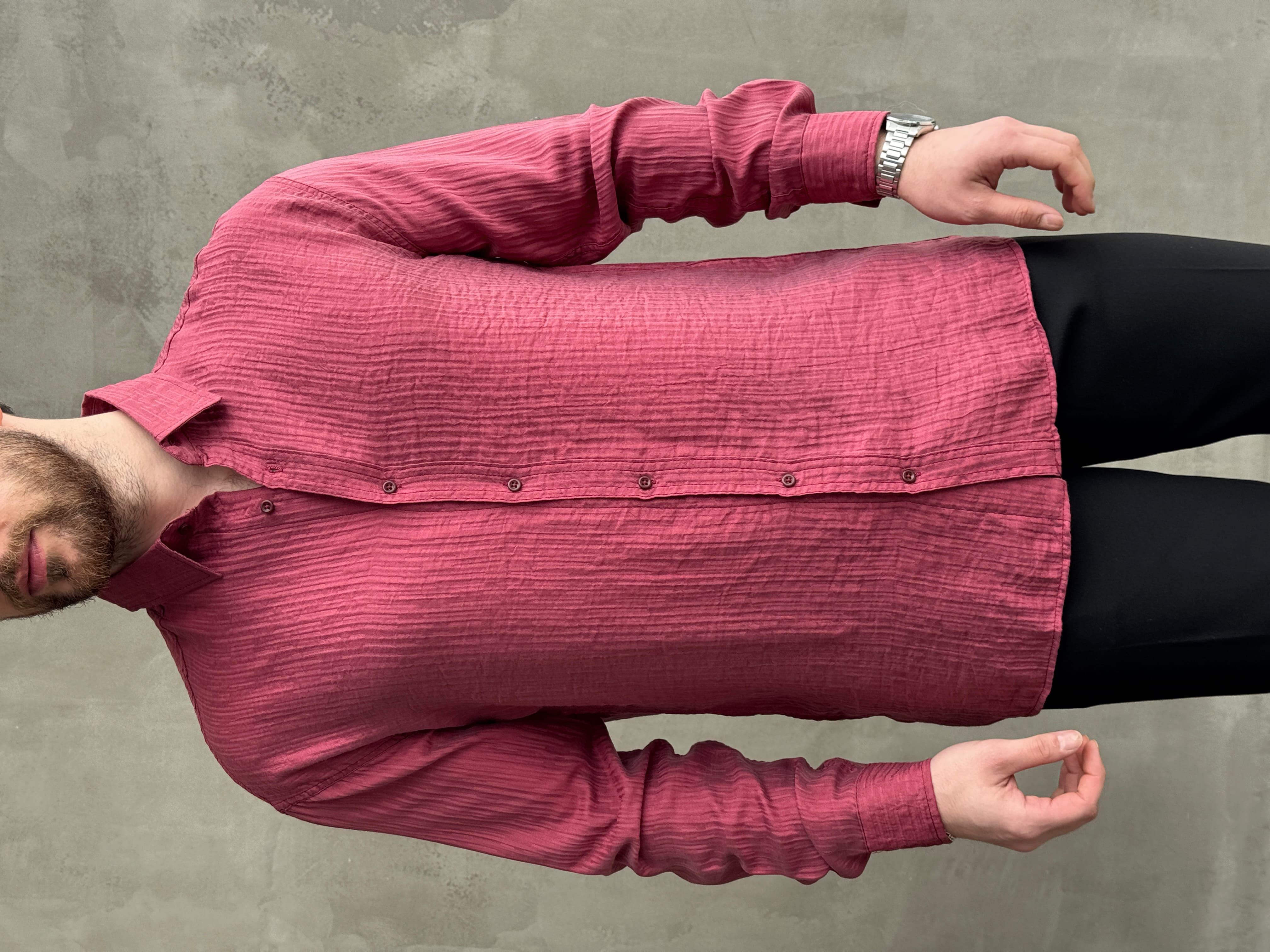 Erkek Efsane Stil Oversize Kalıp Ferahlatıcı Terletmeyen Kumaş Gömlek-Bordo(E1637)