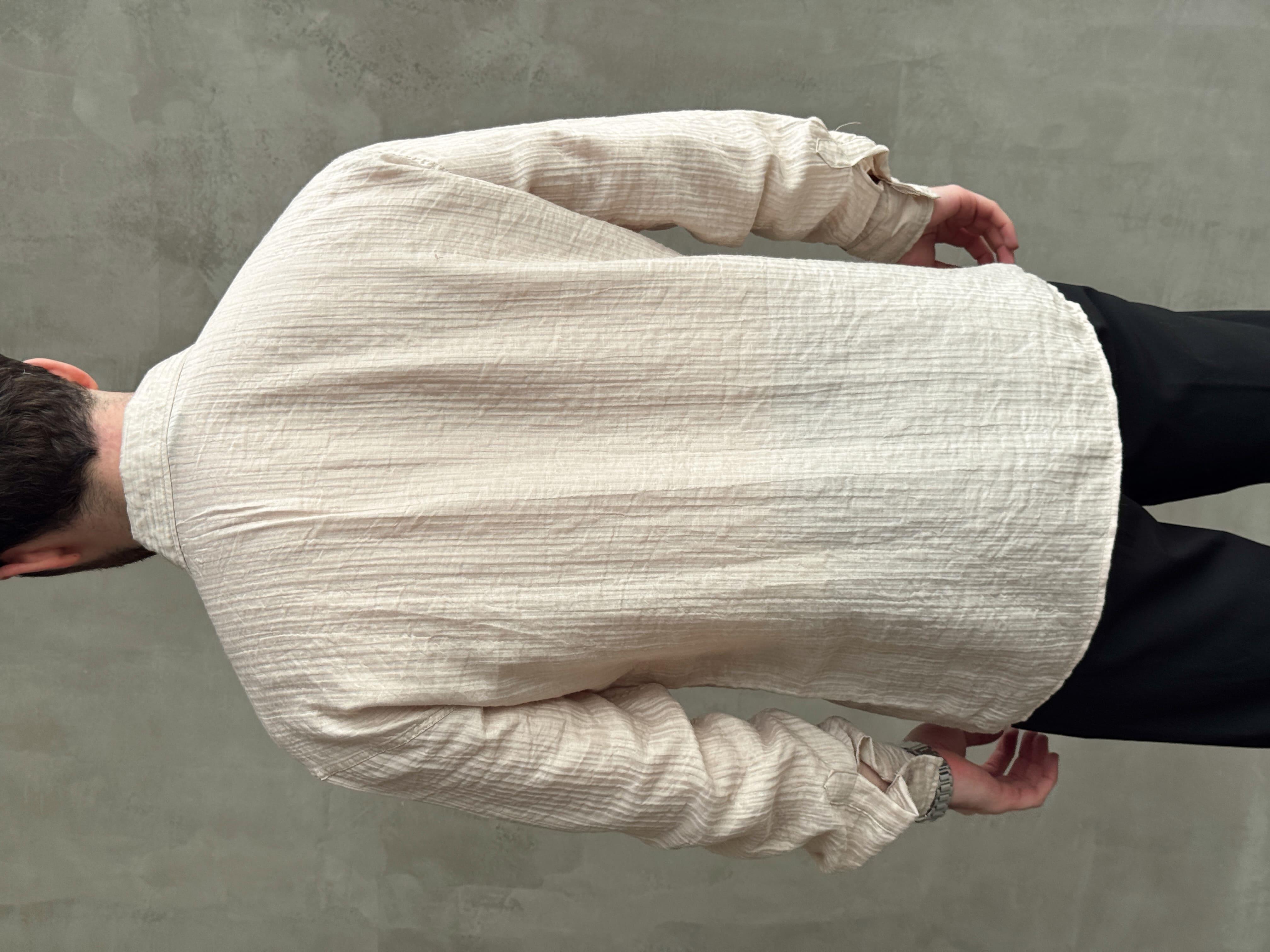 Erkek Efsane Stil Oversize Kalıp Ferahlatıcı Terletmeyen Kumaş Gömlek-Bej(E1637)