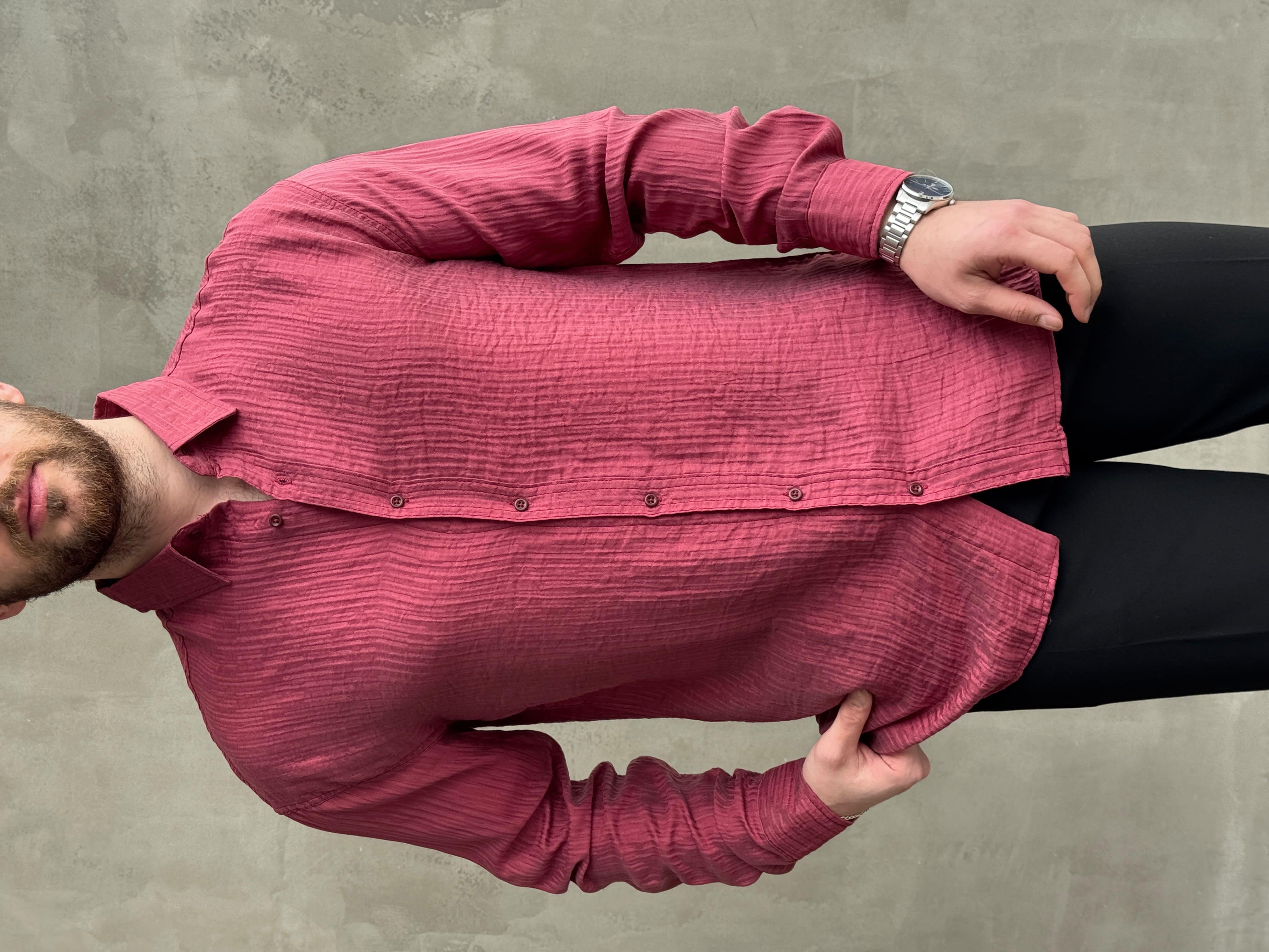 Erkek Efsane Stil Oversize Kalıp Ferahlatıcı Terletmeyen Kumaş Gömlek-Bordo(E1637)Ketench
