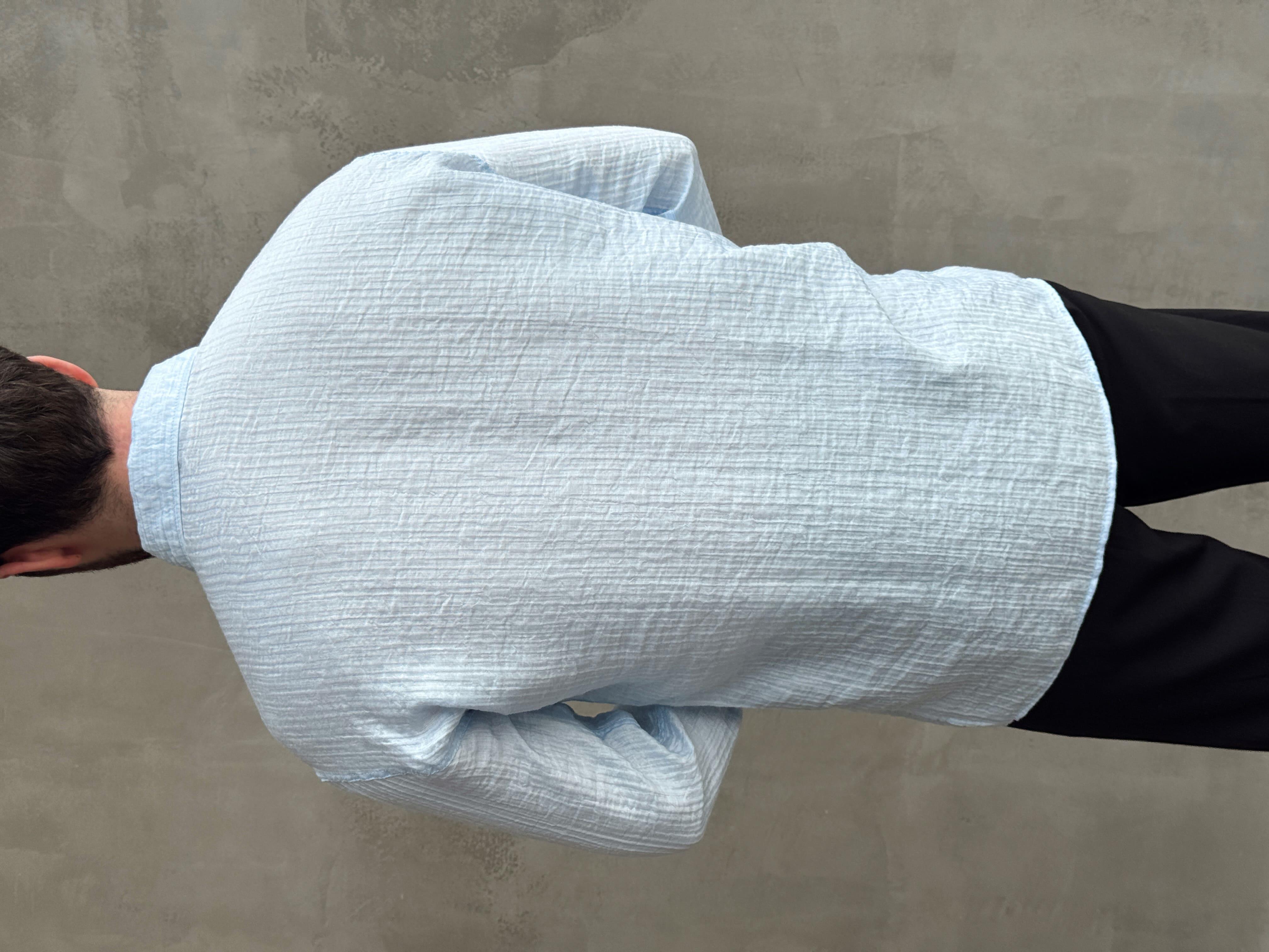 Erkek Efsane Stil Oversize Kalıp Ferahlatıcı Terletmeyen Kumaş Gömlek-Bebe Mavi(E1637)