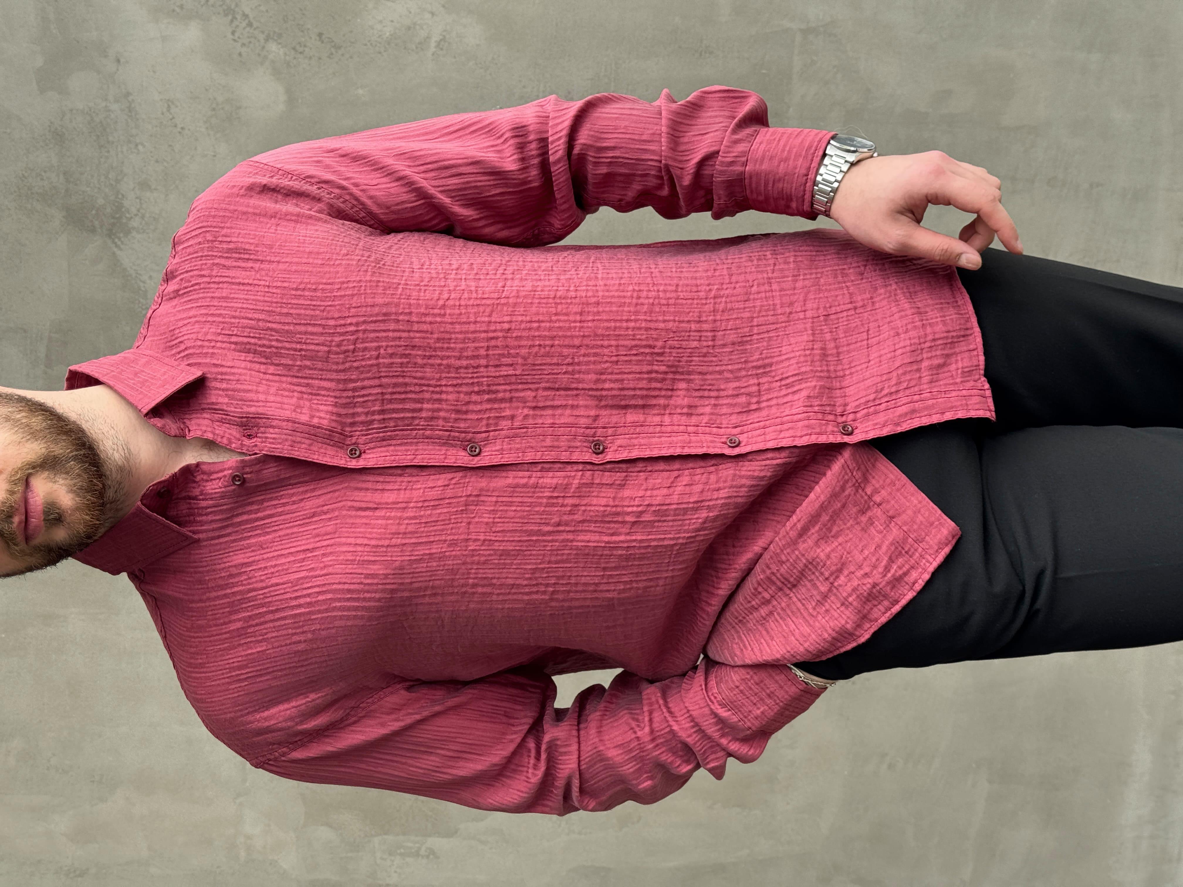 Erkek Efsane Stil Oversize Kalıp Ferahlatıcı Terletmeyen Kumaş Gömlek-Bordo(E1637)