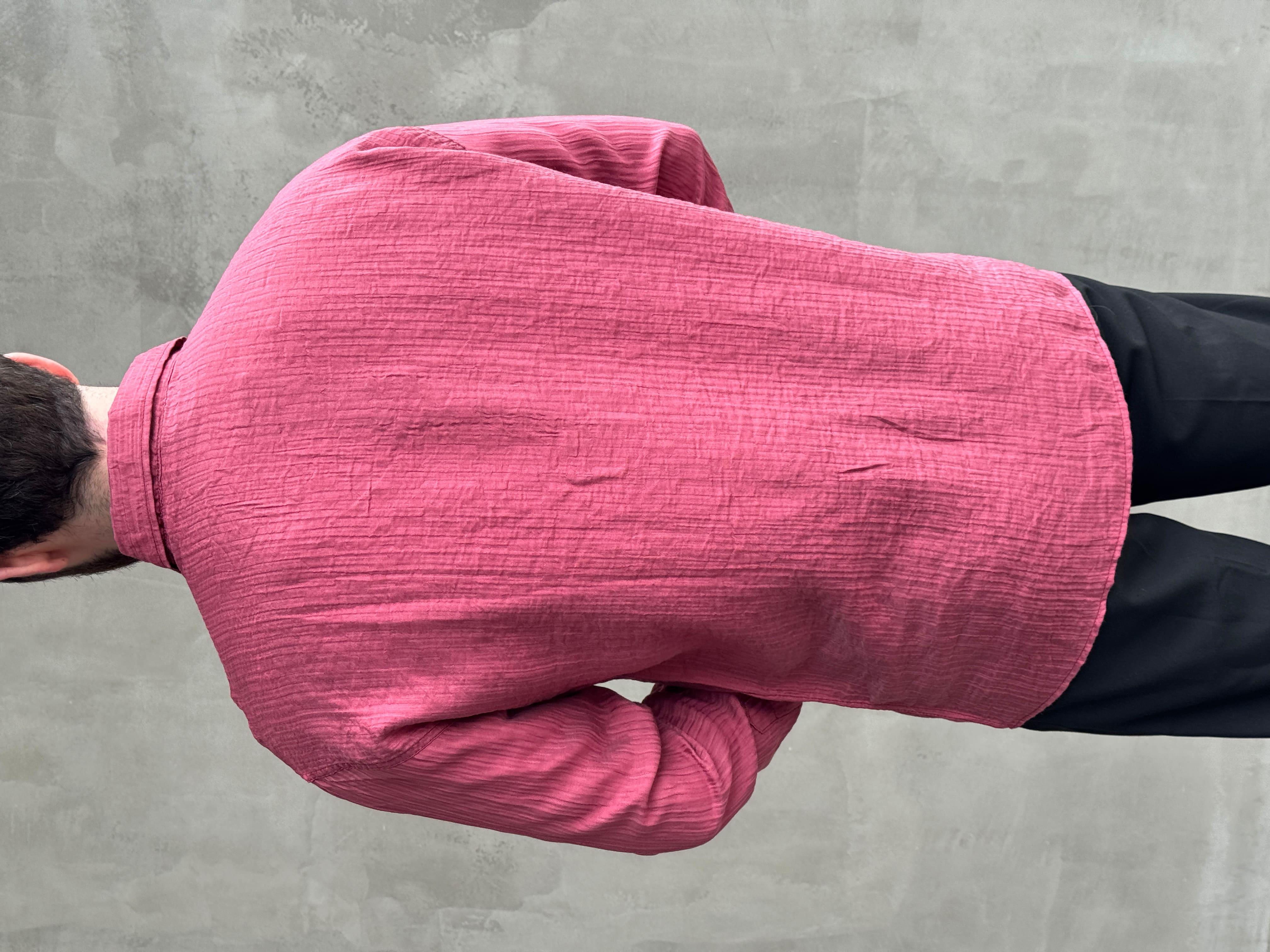 Erkek Efsane Stil Oversize Kalıp Ferahlatıcı Terletmeyen Kumaş Gömlek-Bordo(E1637)