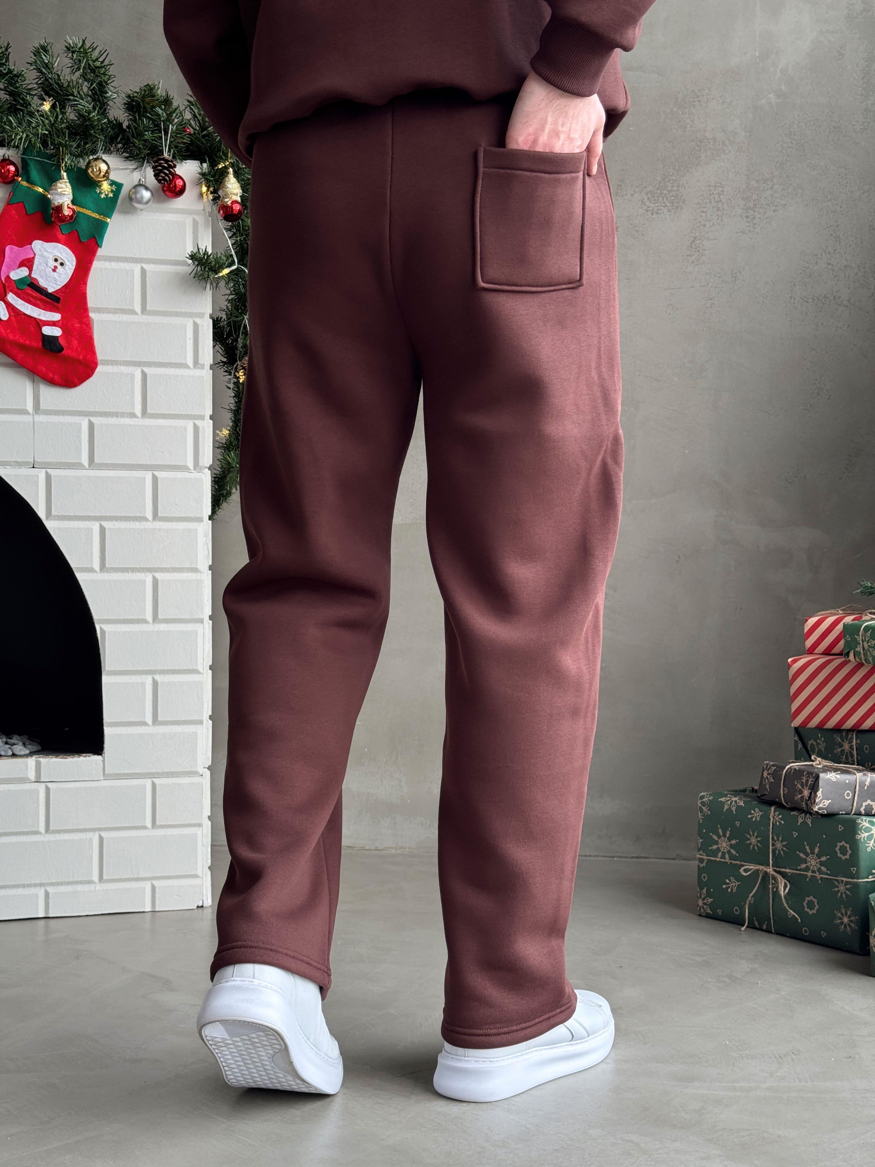 Erkek Elit Kalite Cep Detaylı Baggy Kalıp Basic 3 İplik Eşofman Altı-Kahverengi(E1587)