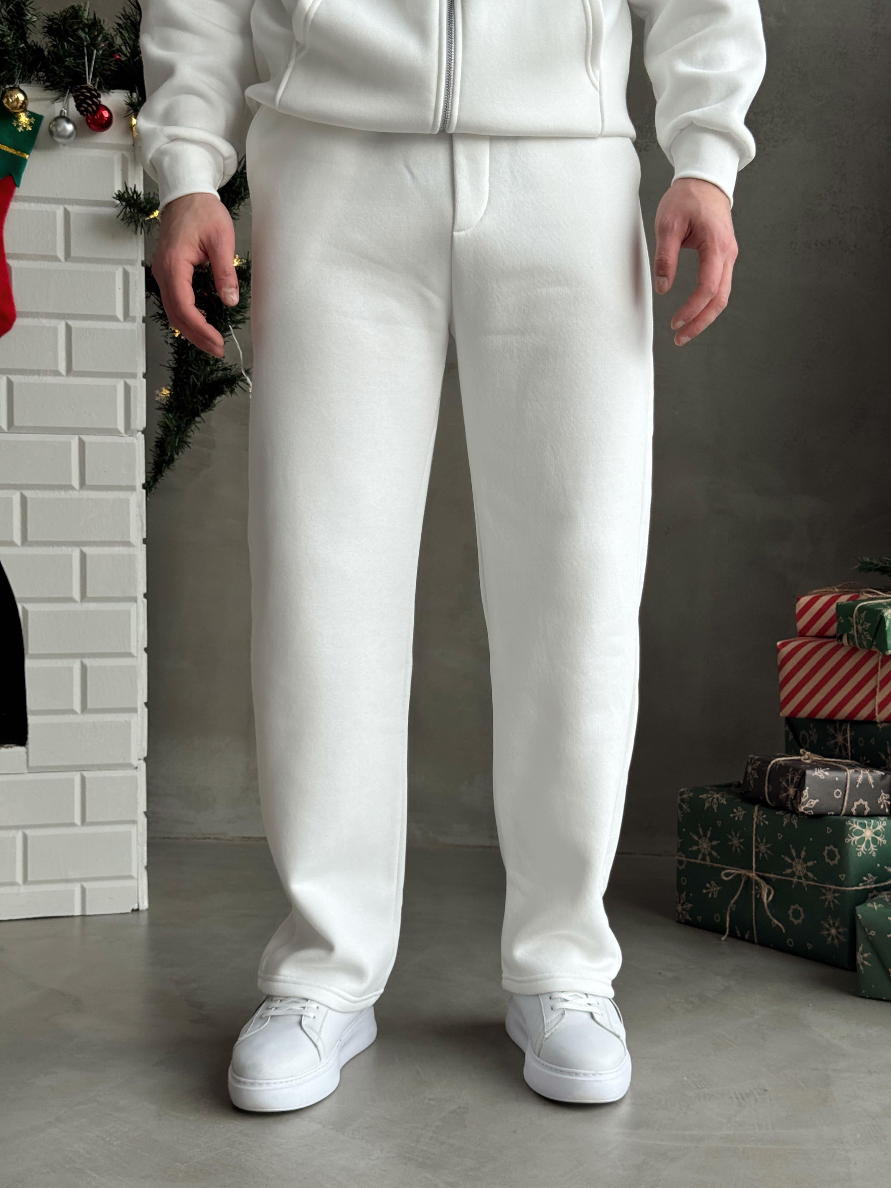 Erkek Elit Kalite Cep Detaylı Baggy Kalıp Basic 3 İplik Eşofman Altı-Beyaz(E1587)