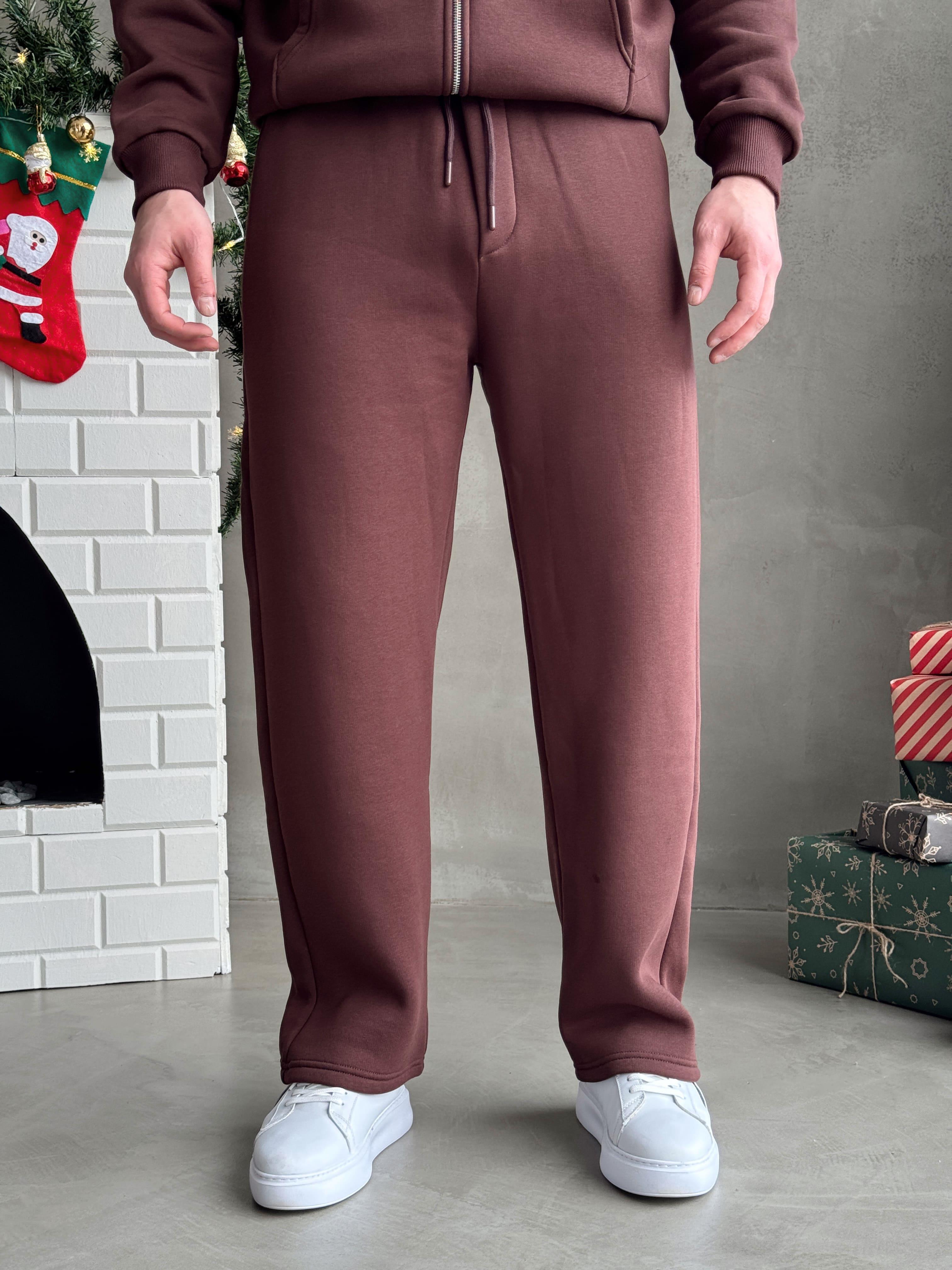 Erkek Elit Kalite Cep Detaylı Baggy Kalıp Basic 3 İplik Eşofman Altı-Kahverengi(E1587)