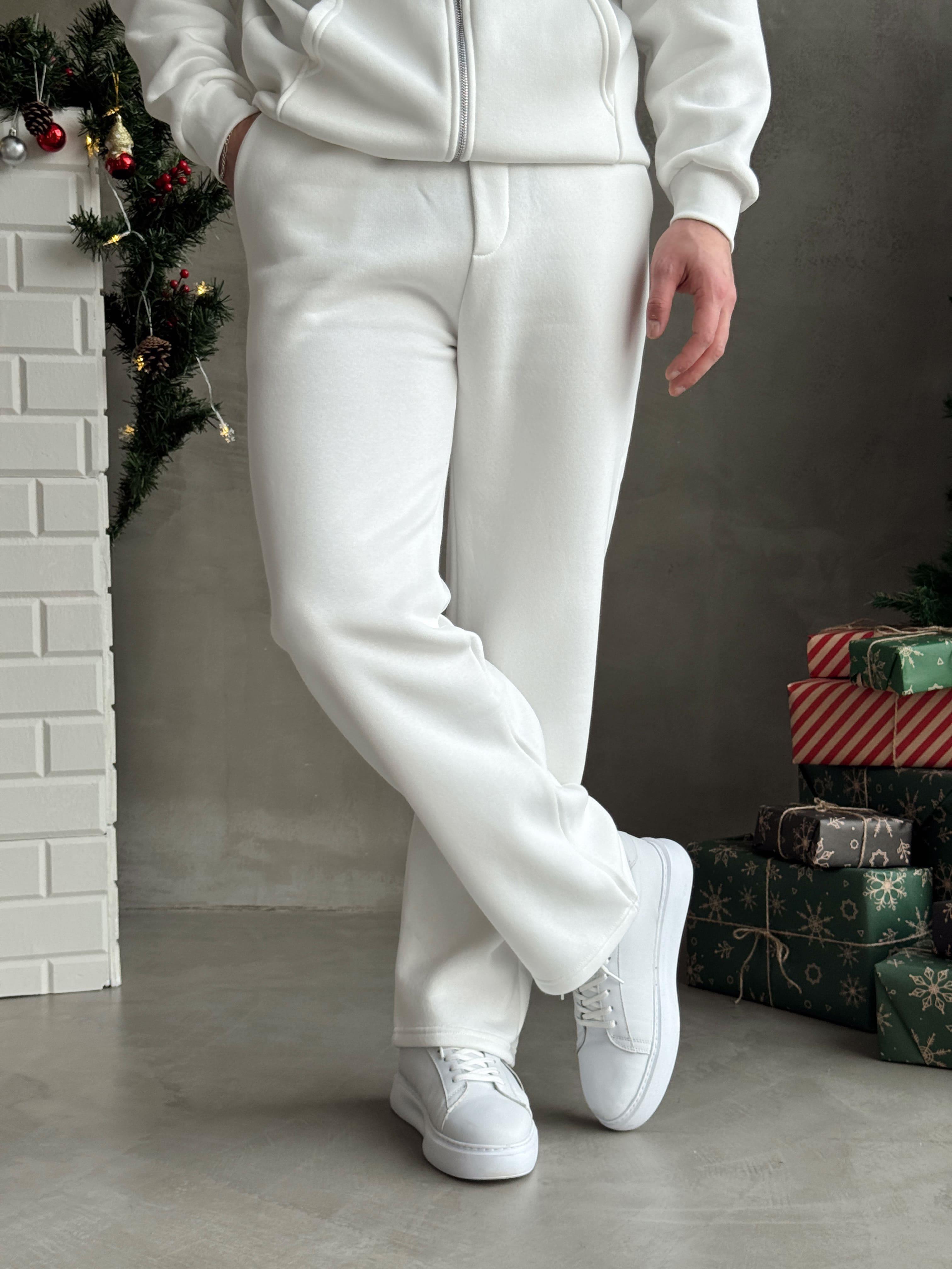 Erkek Elit Kalite Cep Detaylı Baggy Kalıp Basic 3 İplik Eşofman Altı-Beyaz(E1587)