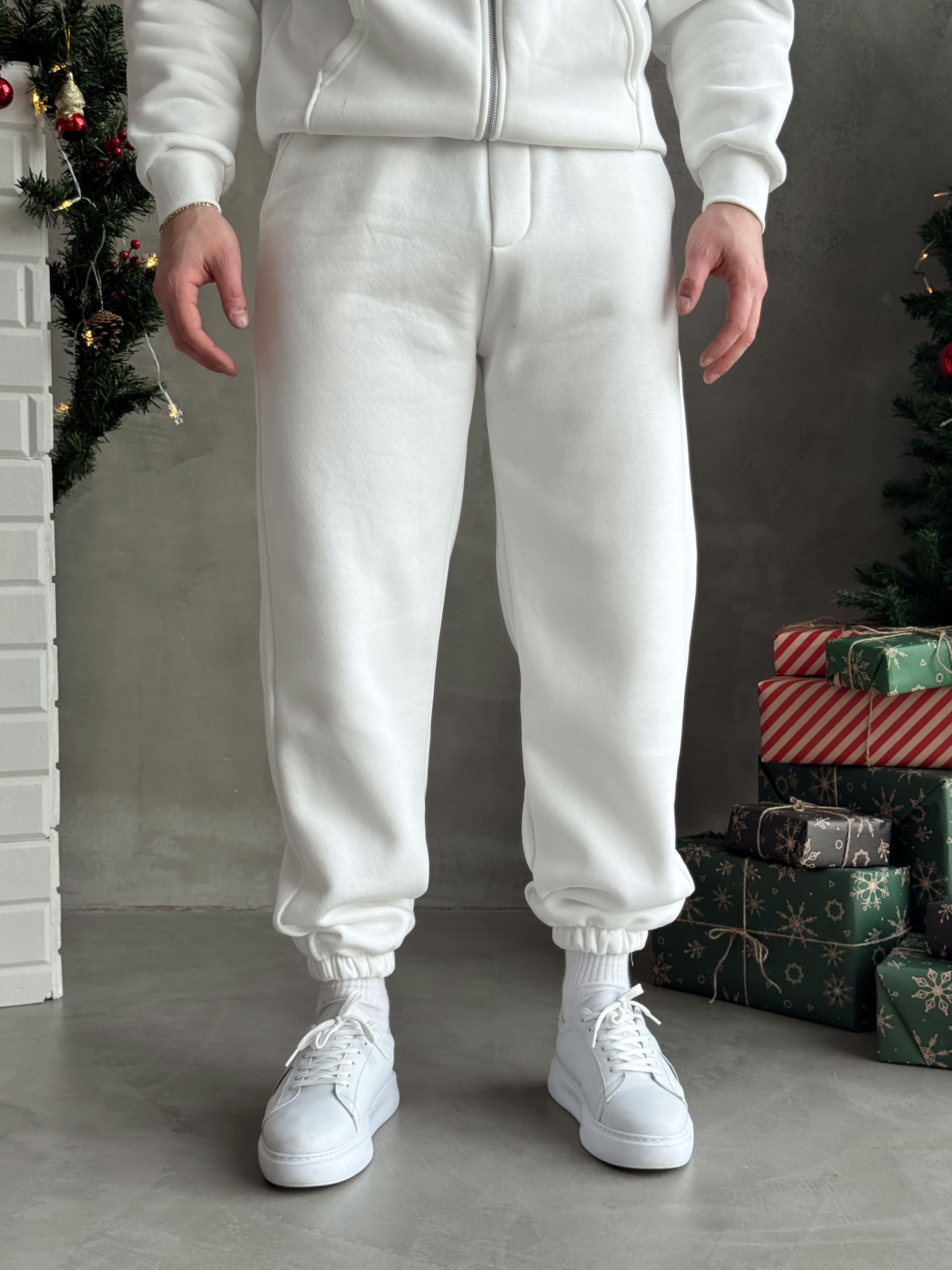 Erkek Elit Kalite Cep Detaylı Paça Lastik Detay Jogger Basic 3 İplik Eşofman Altı-Beyaz(E1588)