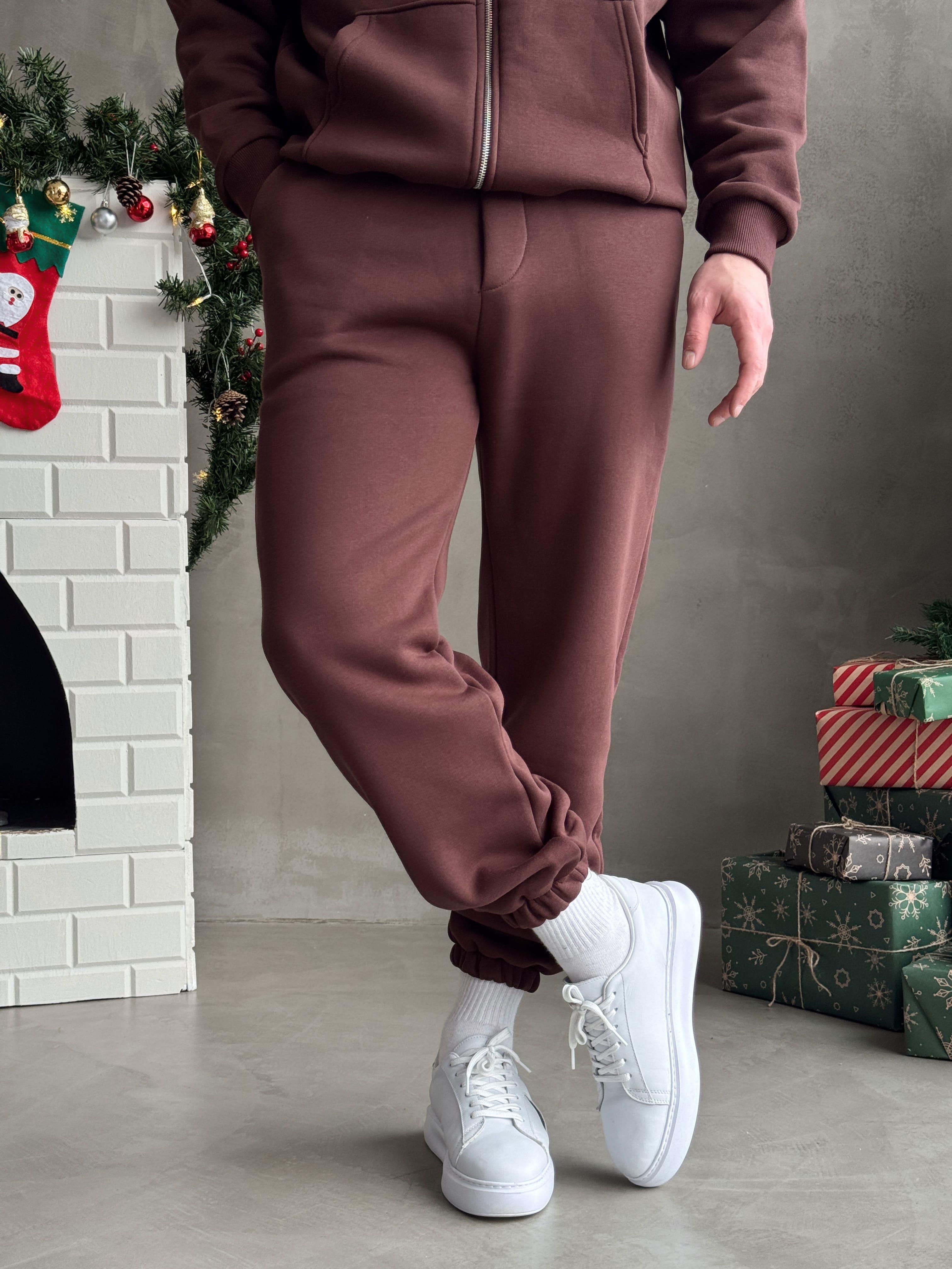 Erkek Elit Kalite Cep Detaylı Paça Lastik Detay Jogger Basic 3 İplik Eşofman Altı-Kahverengi(E1588)