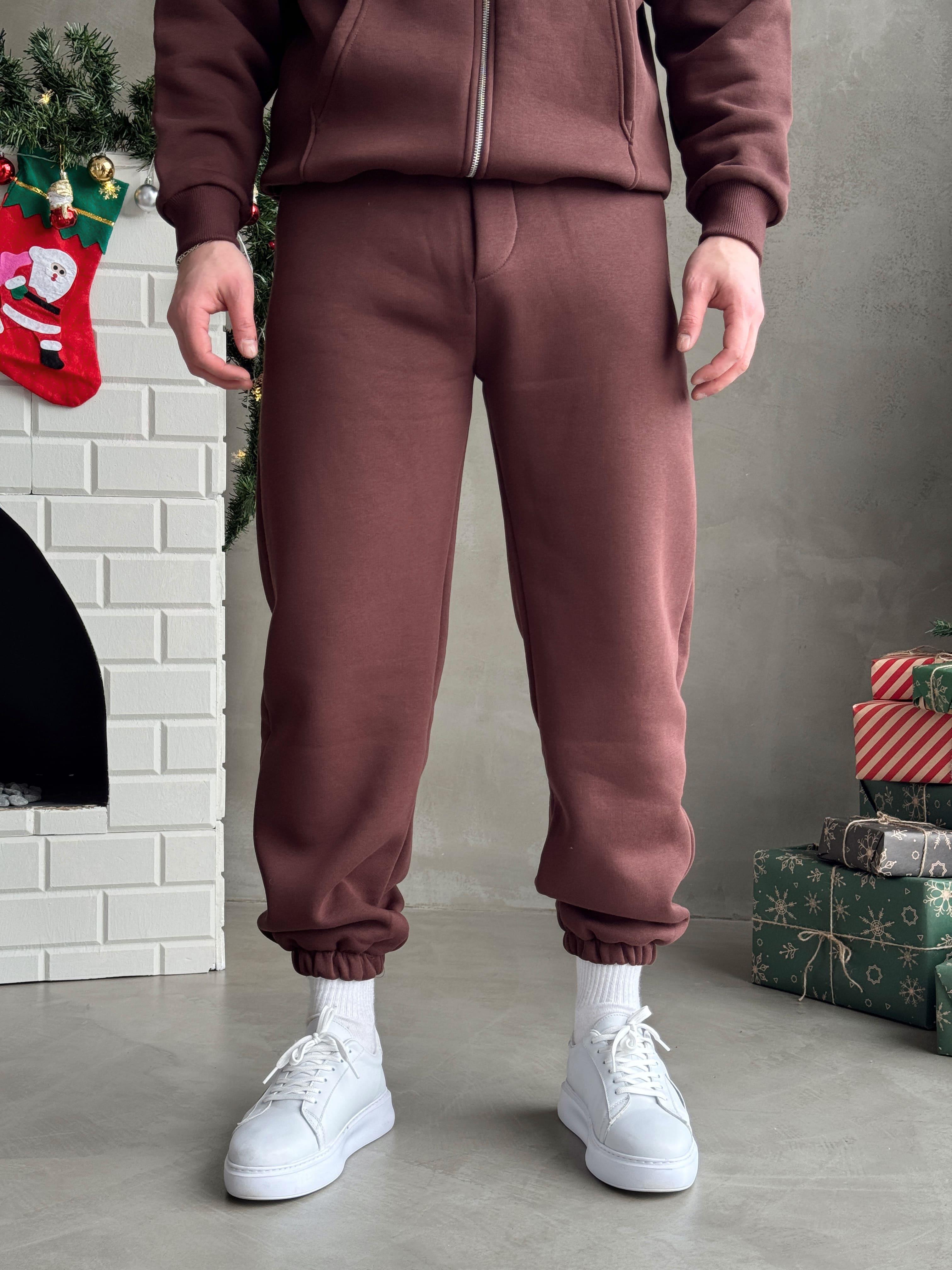 Erkek Elit Kalite Cep Detaylı Paça Lastik Detay Jogger Basic 3 İplik Eşofman Altı-Kahverengi(E1588)