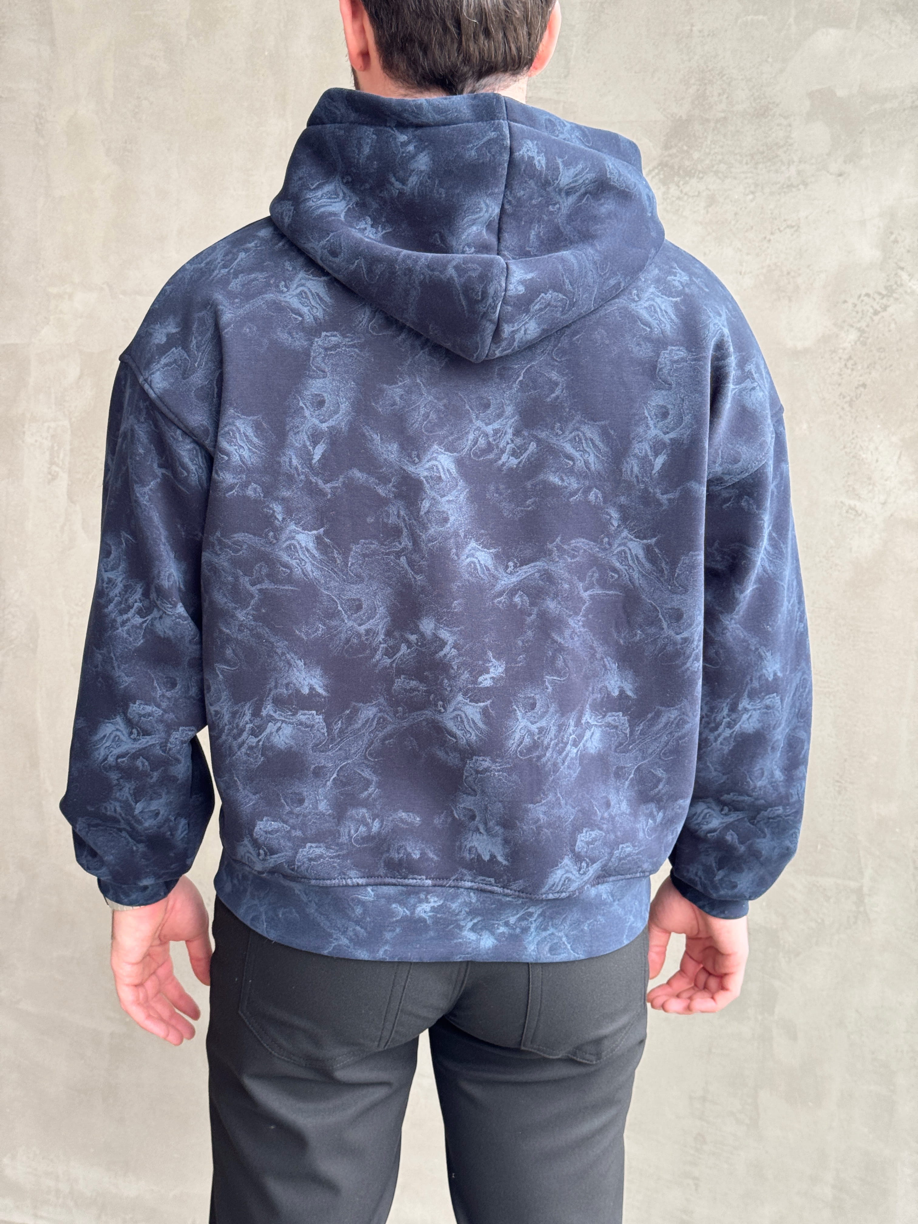 Erkek Elit Kalite Oversize Kalıp Asit Yıkamalı Şardonlu Zip Hırka-Lacivert(E1887)