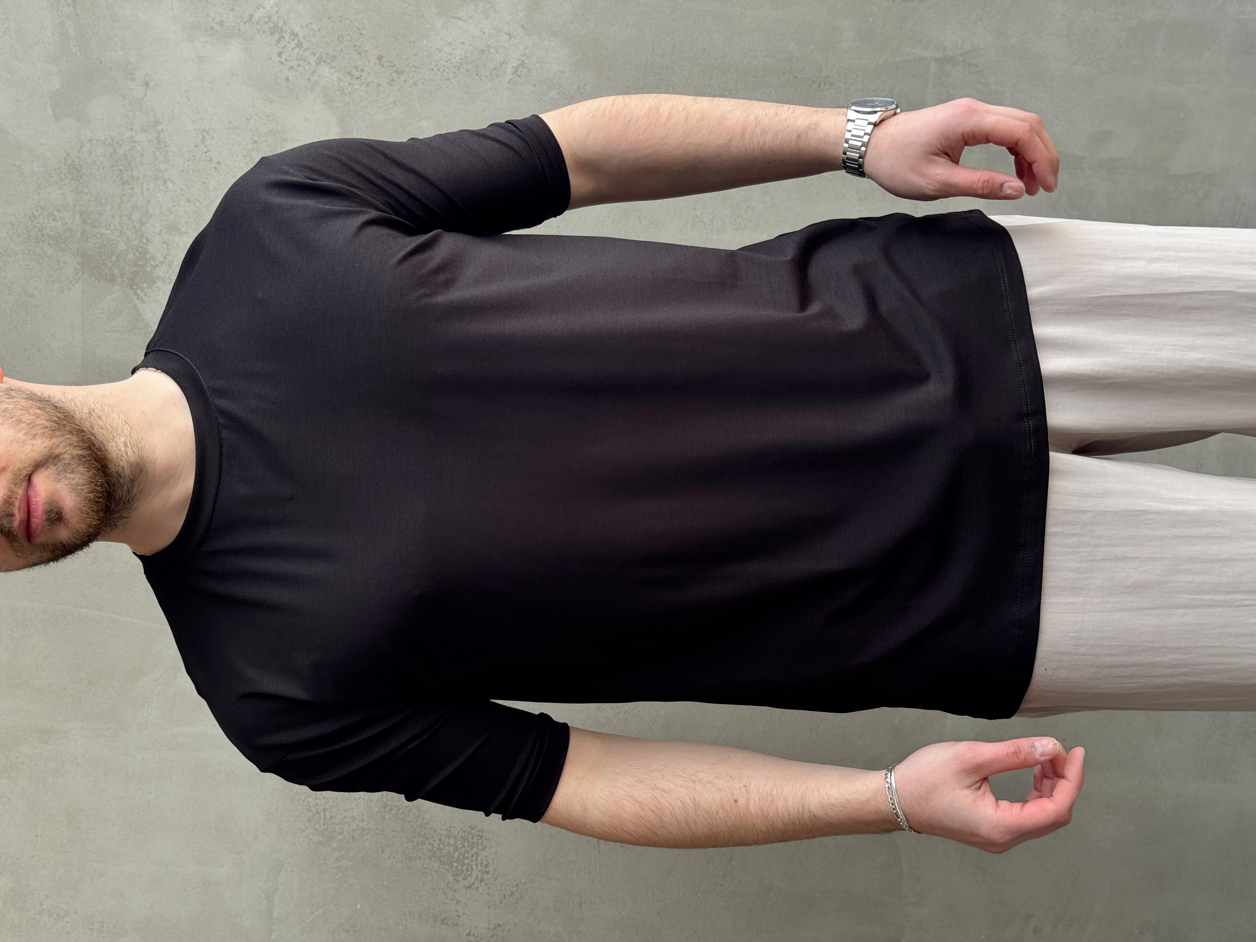 Erkek Elit Kalite Oversize Kalıp Bisiklet Yaka Düz Model T-Shirt-Siyah(E1652)