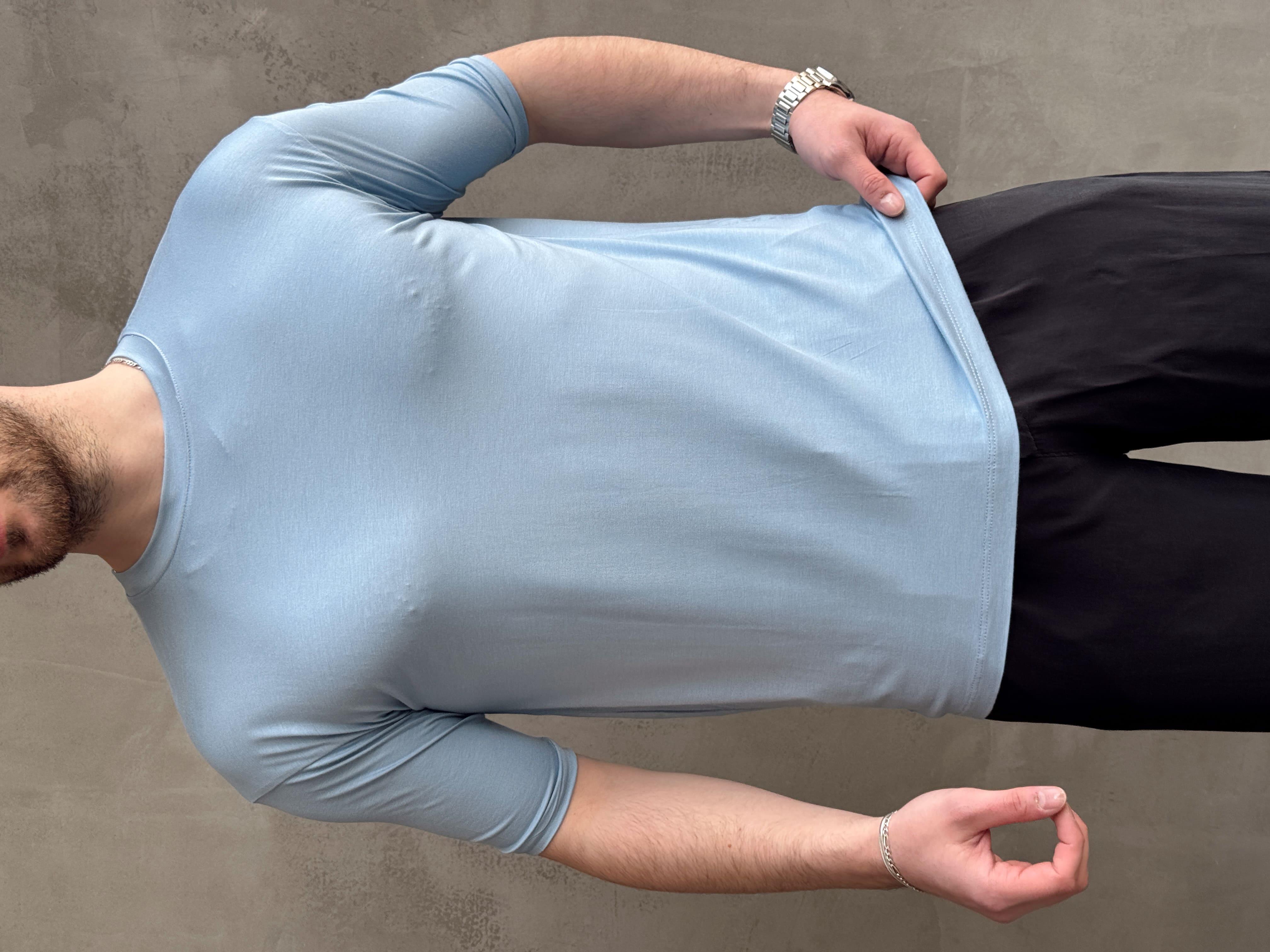 Erkek Elit Kalite Oversize Kalıp Bisiklet Yaka Düz Model T-Shirt-Bebe Mavi(E1652)