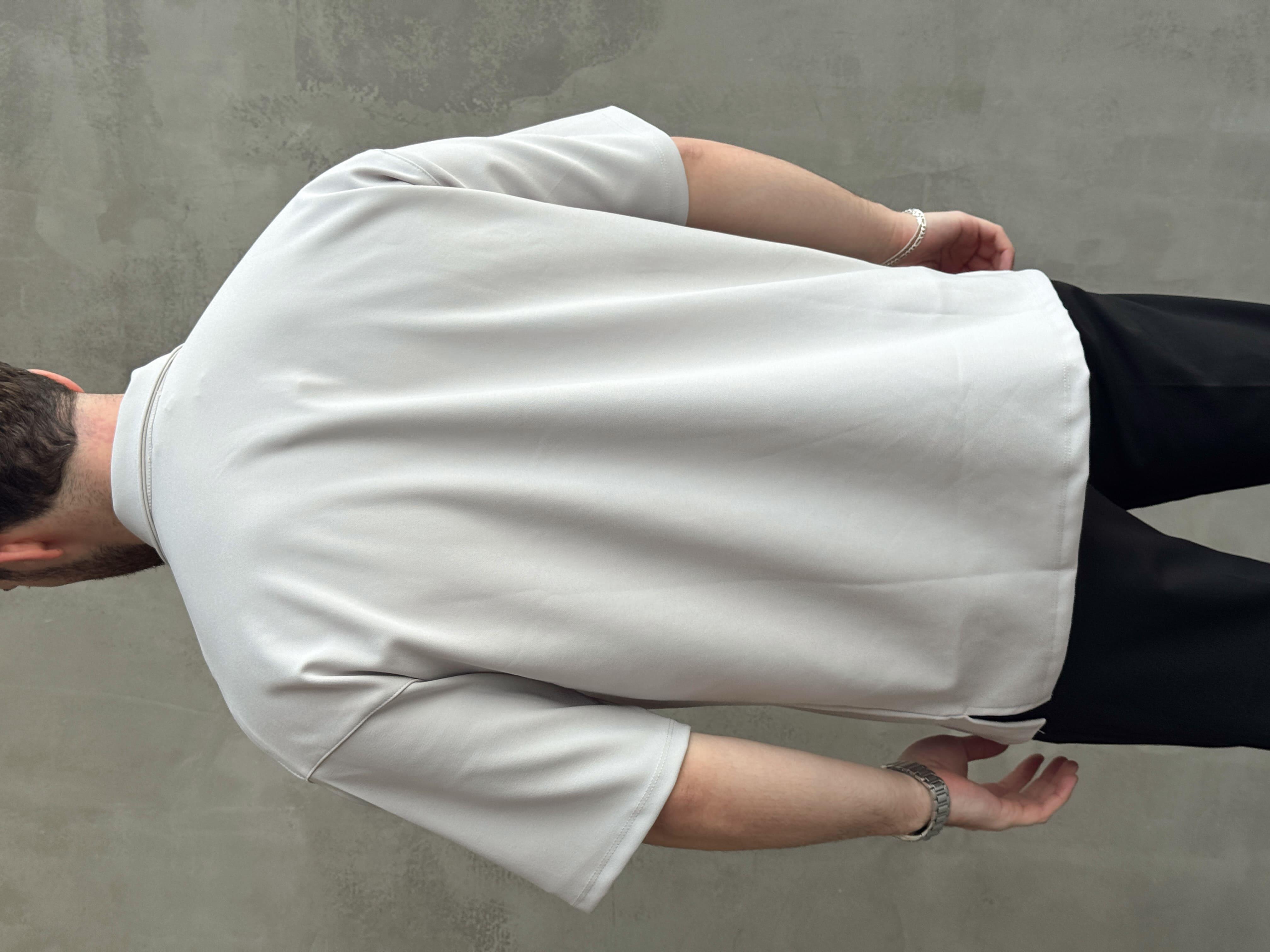 Erkek Elit Kalite Oversize Kalıp Fermuar Detaylı Polo Yaka T-Shirt-Gri(E1651)