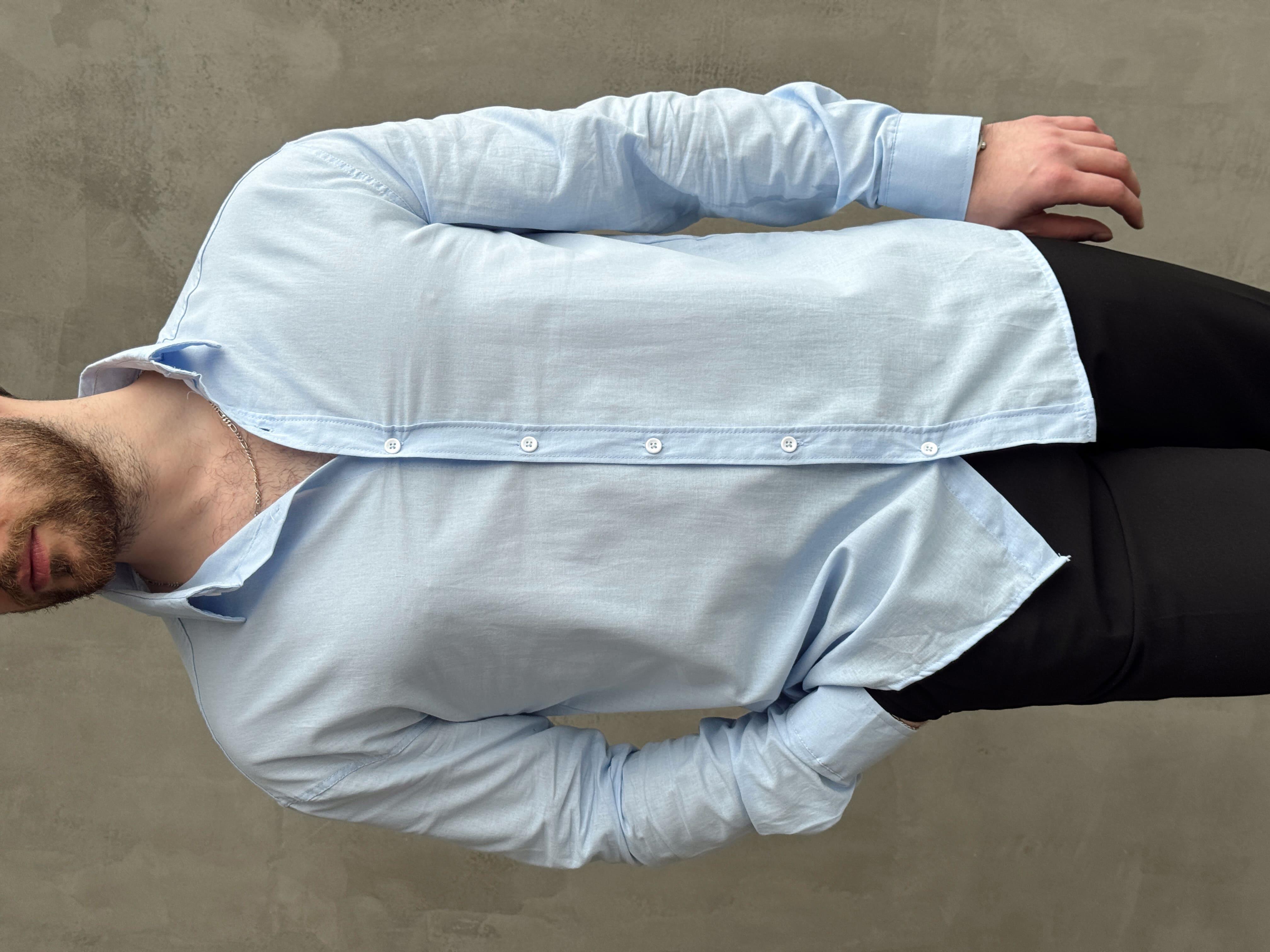 Erkek Elit Kalite Oversize Kalıp Fresh Keten Kumaş Gömlek-Bebe Mavi(E1677)