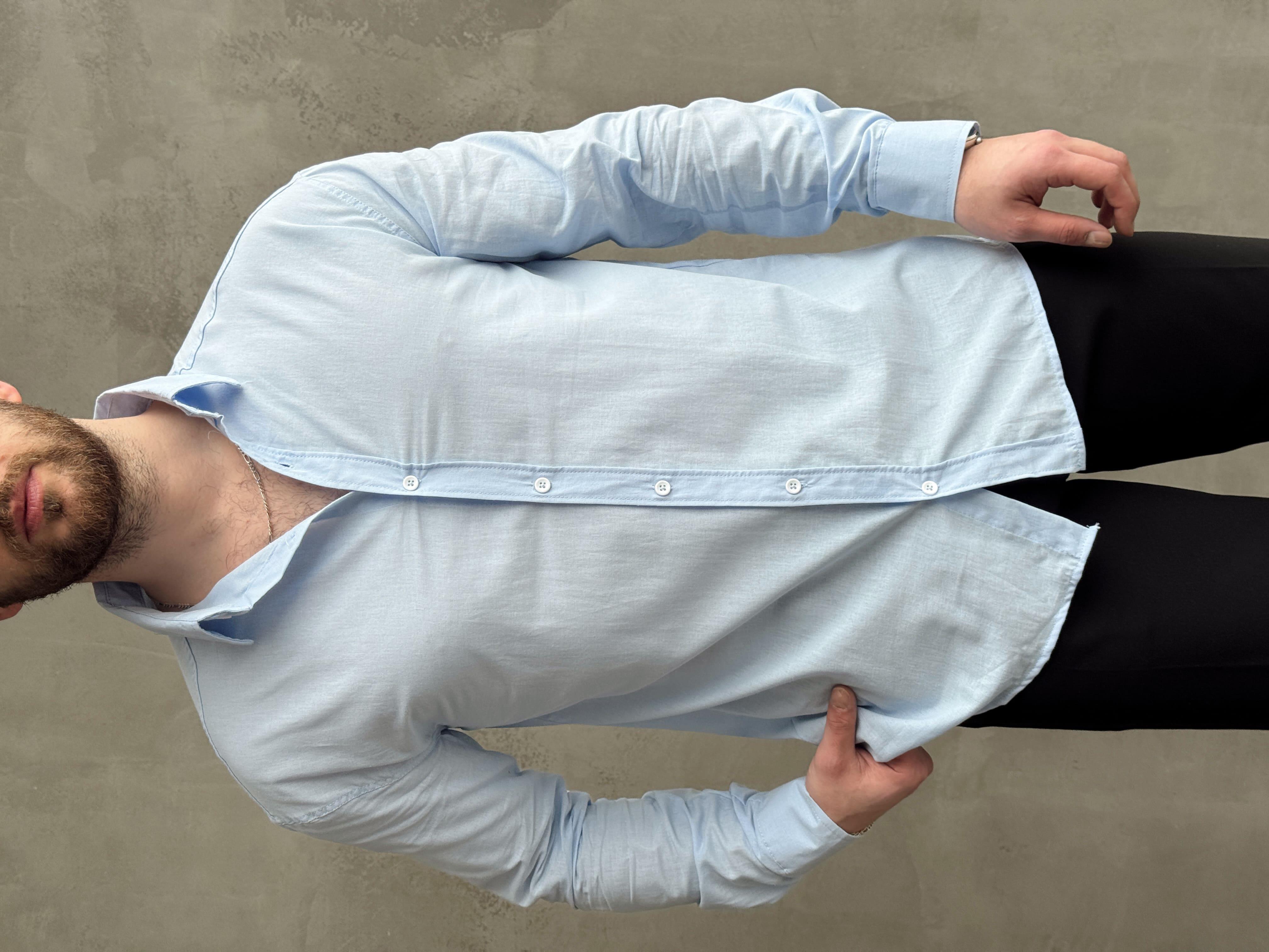 Erkek Elit Kalite Oversize Kalıp Fresh Keten Kumaş Gömlek-Bebe Mavi(E1677)Ketench