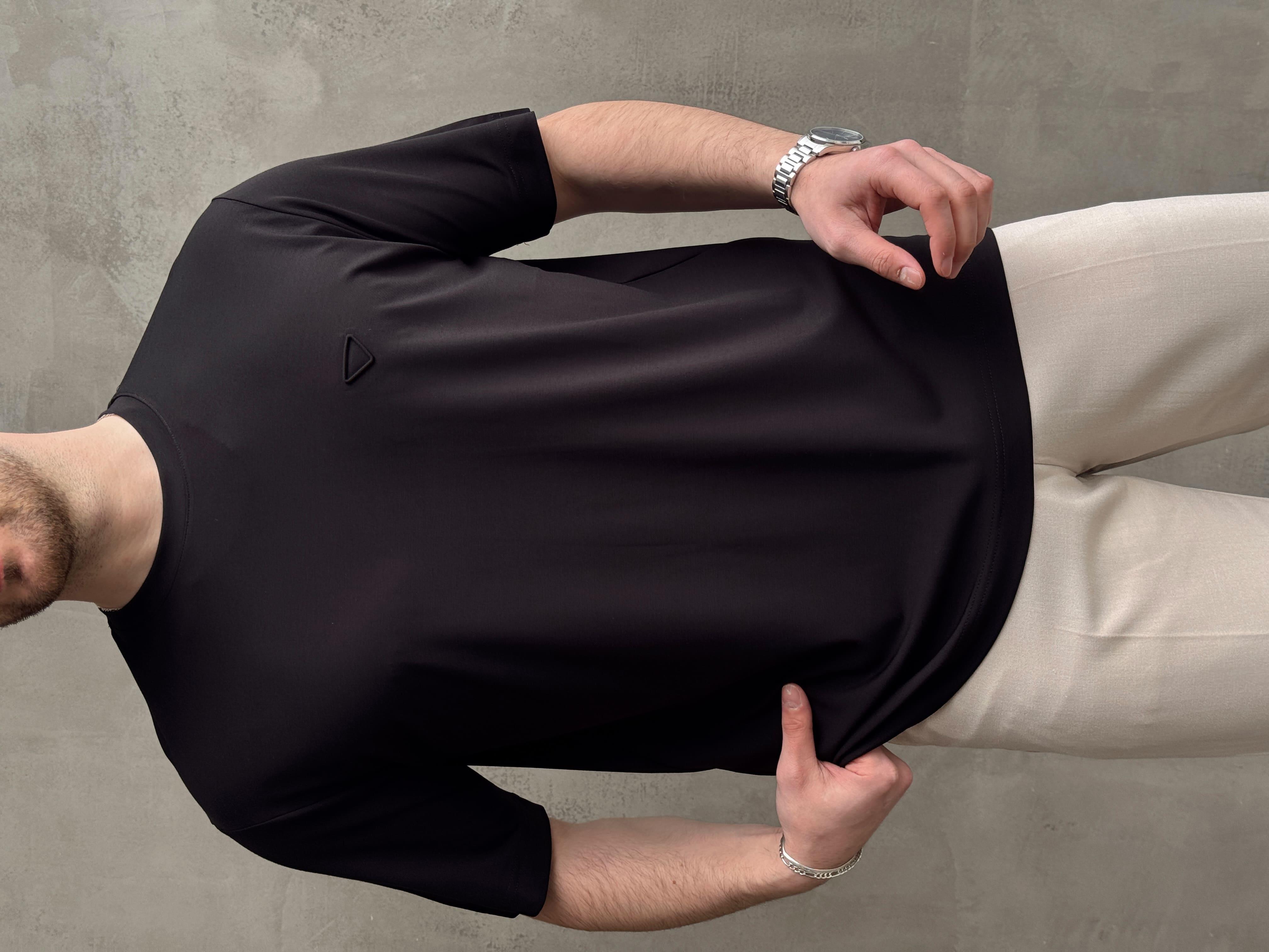 Erkek Elit Kalite Oversize Kalıp Logo Detaylı Modal Kumaş T-Shirt-Siyah(E1645)