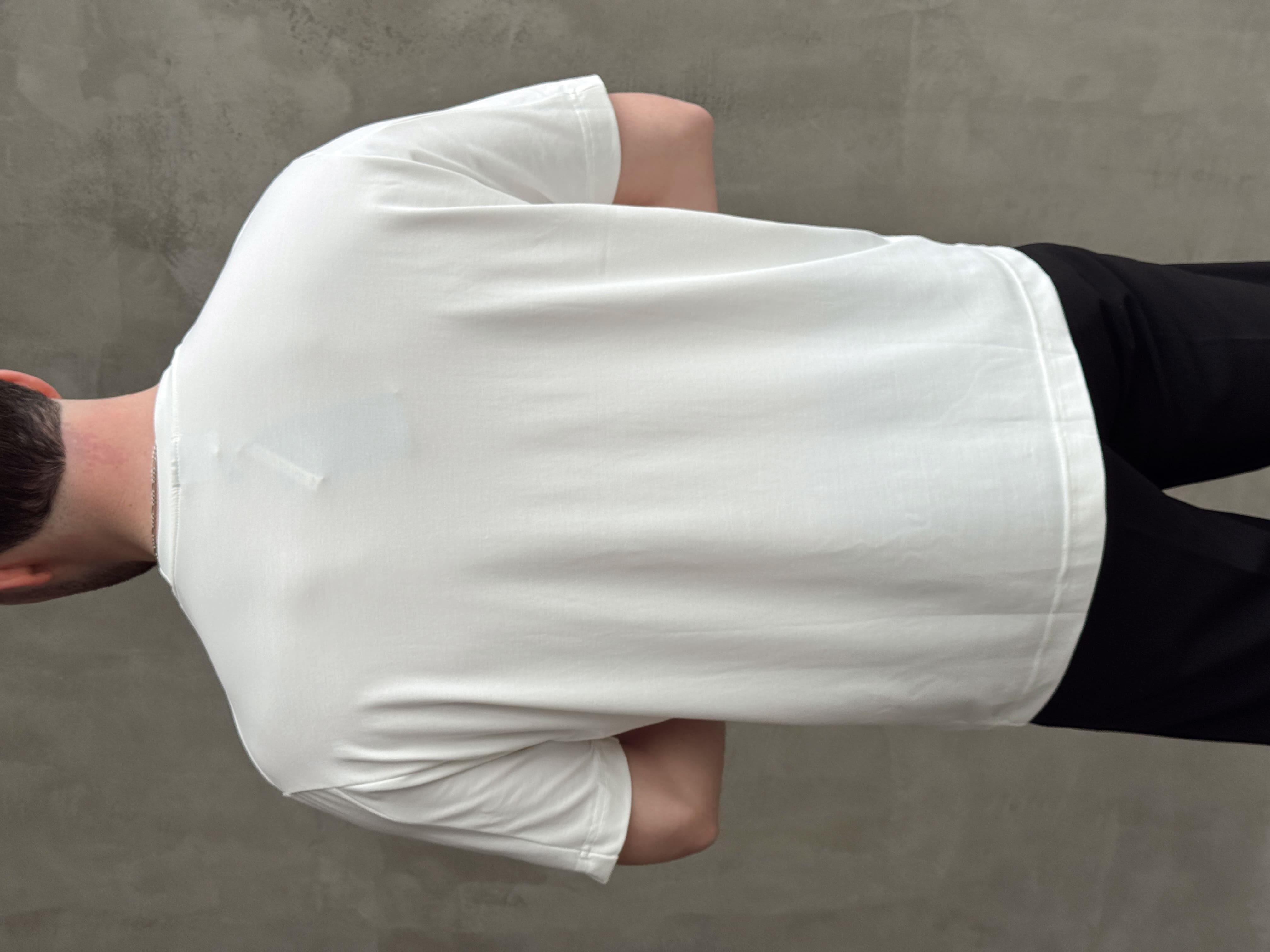 Erkek Elit Kalite Oversize Kalıp Logo Detaylı Modal Kumaş T-Shirt-Beyaz(E1645)