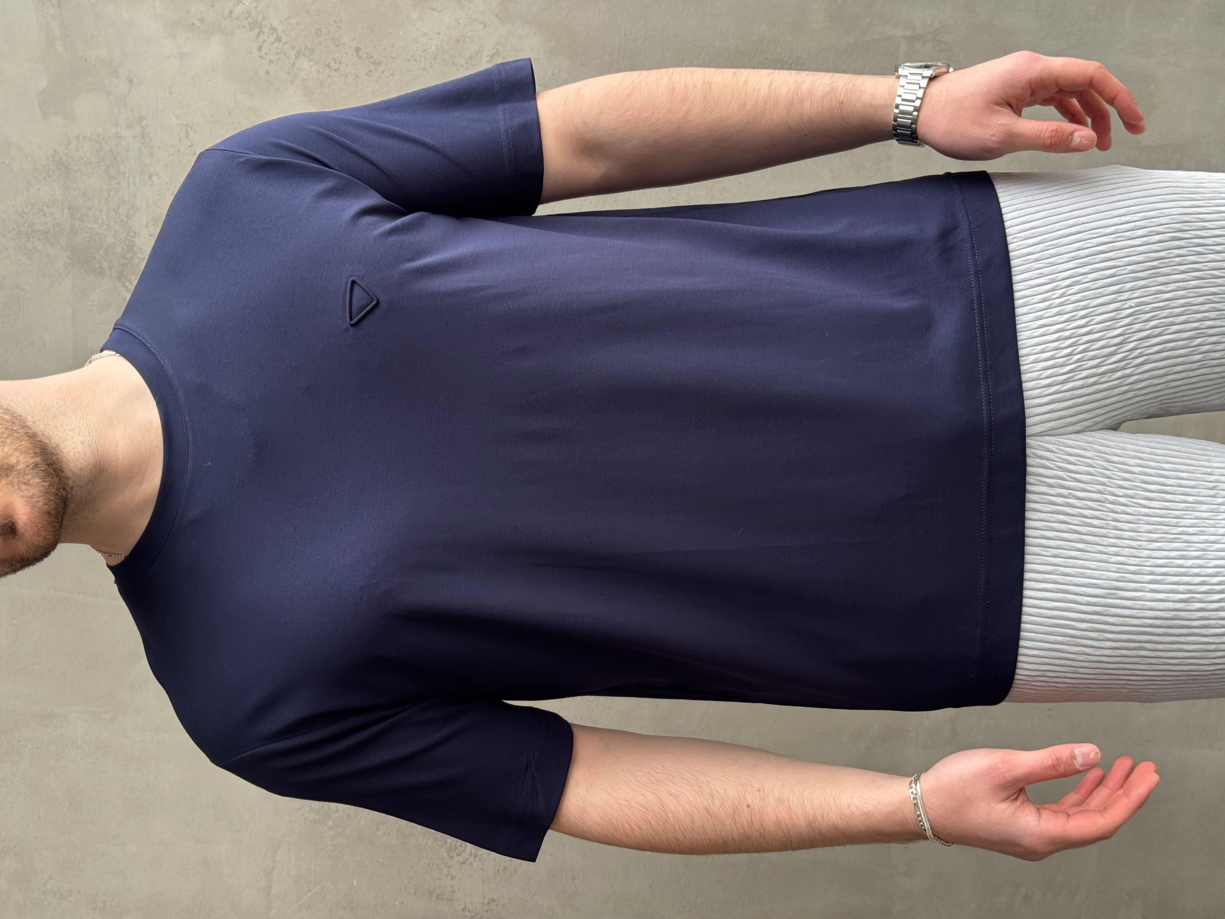 Erkek Elit Kalite Oversize Kalıp Logo Detaylı Modal Kumaş T-Shirt-Lacivert(E1645)