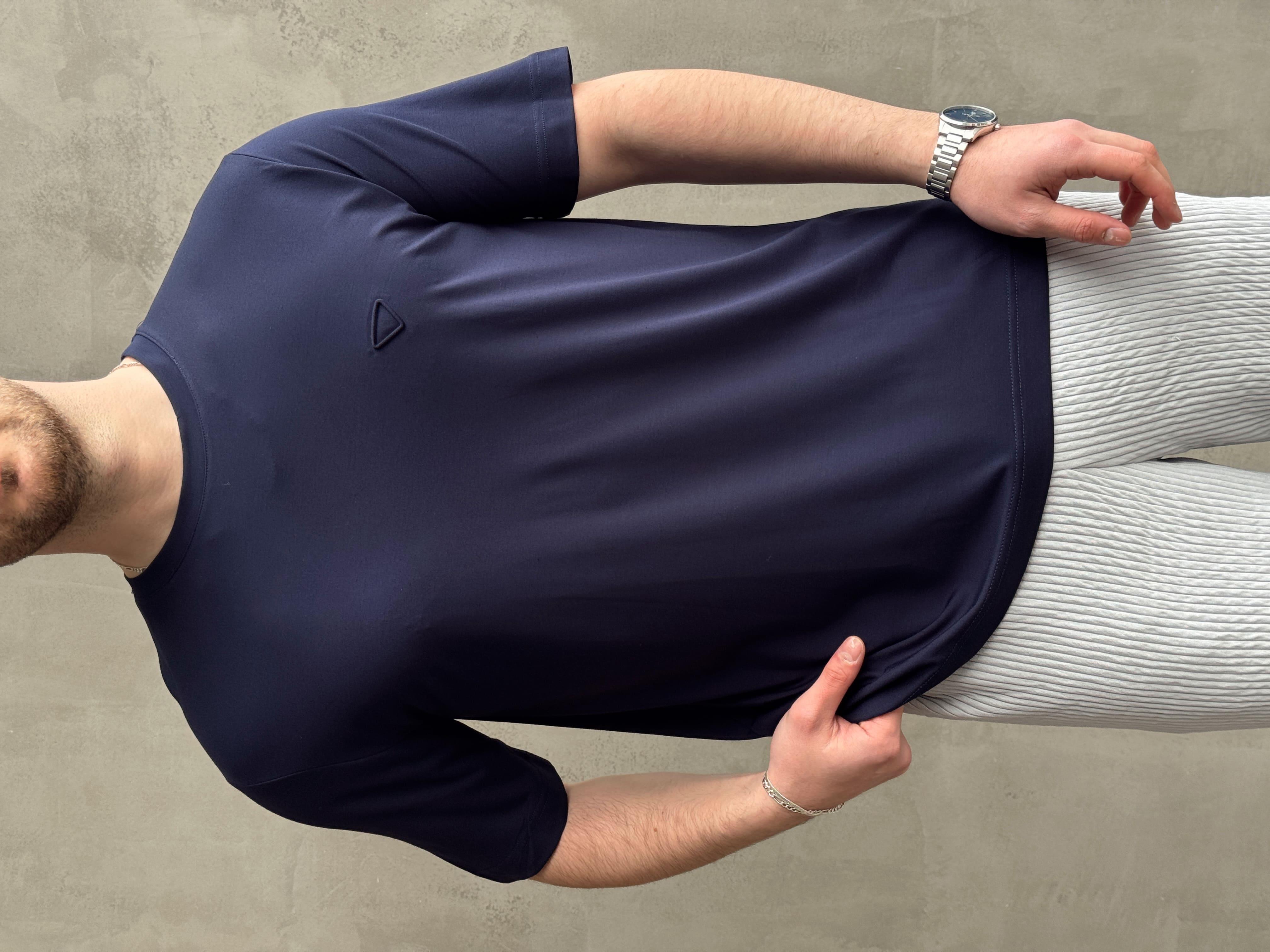 Erkek Elit Kalite Oversize Kalıp Logo Detaylı Modal Kumaş T-Shirt-Lacivert(E1645)Ketench