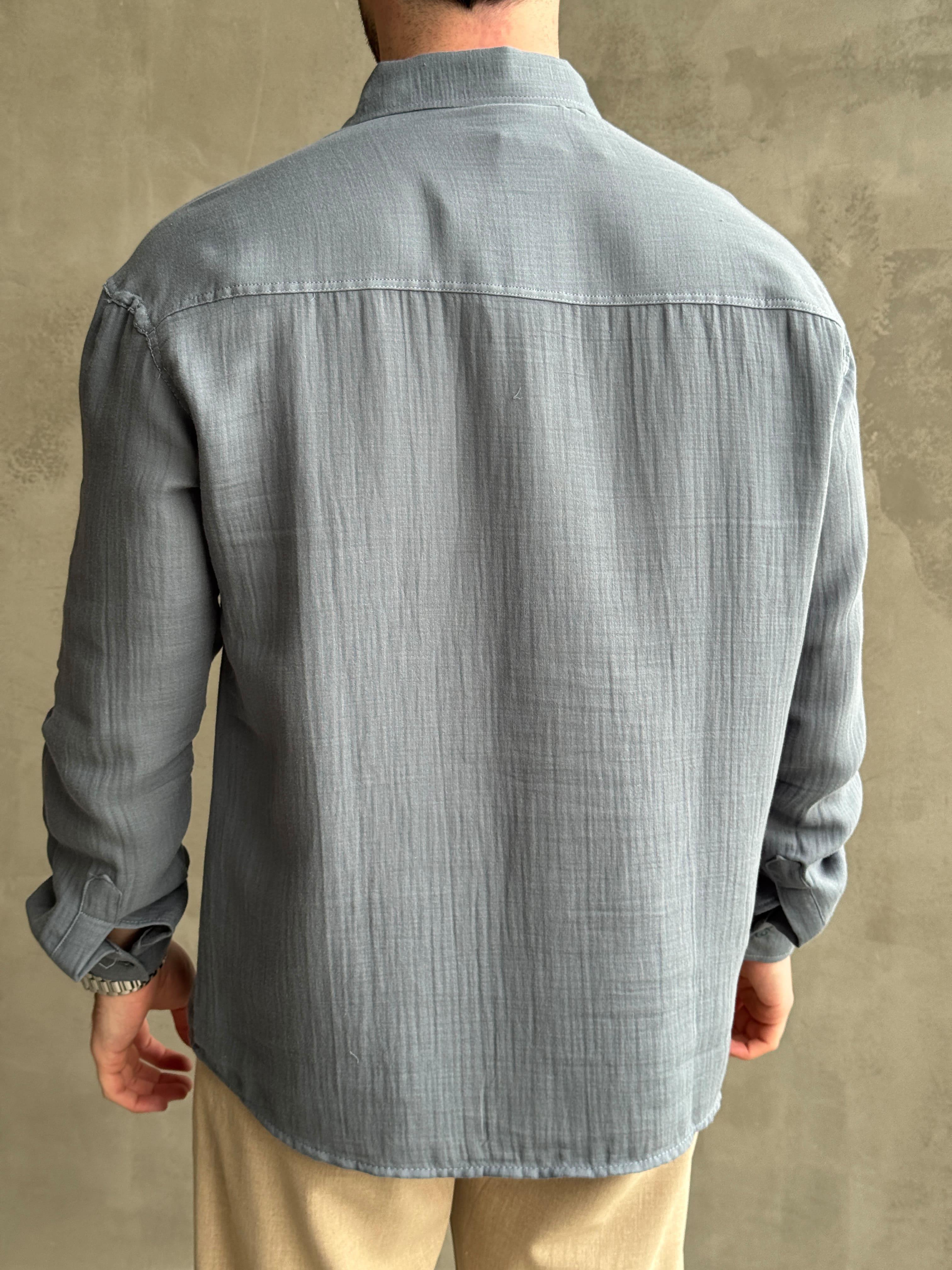Erkek Elit Kalite Oversize Kalıp Müslin Kumaş Gömlek-Gri(E1606)