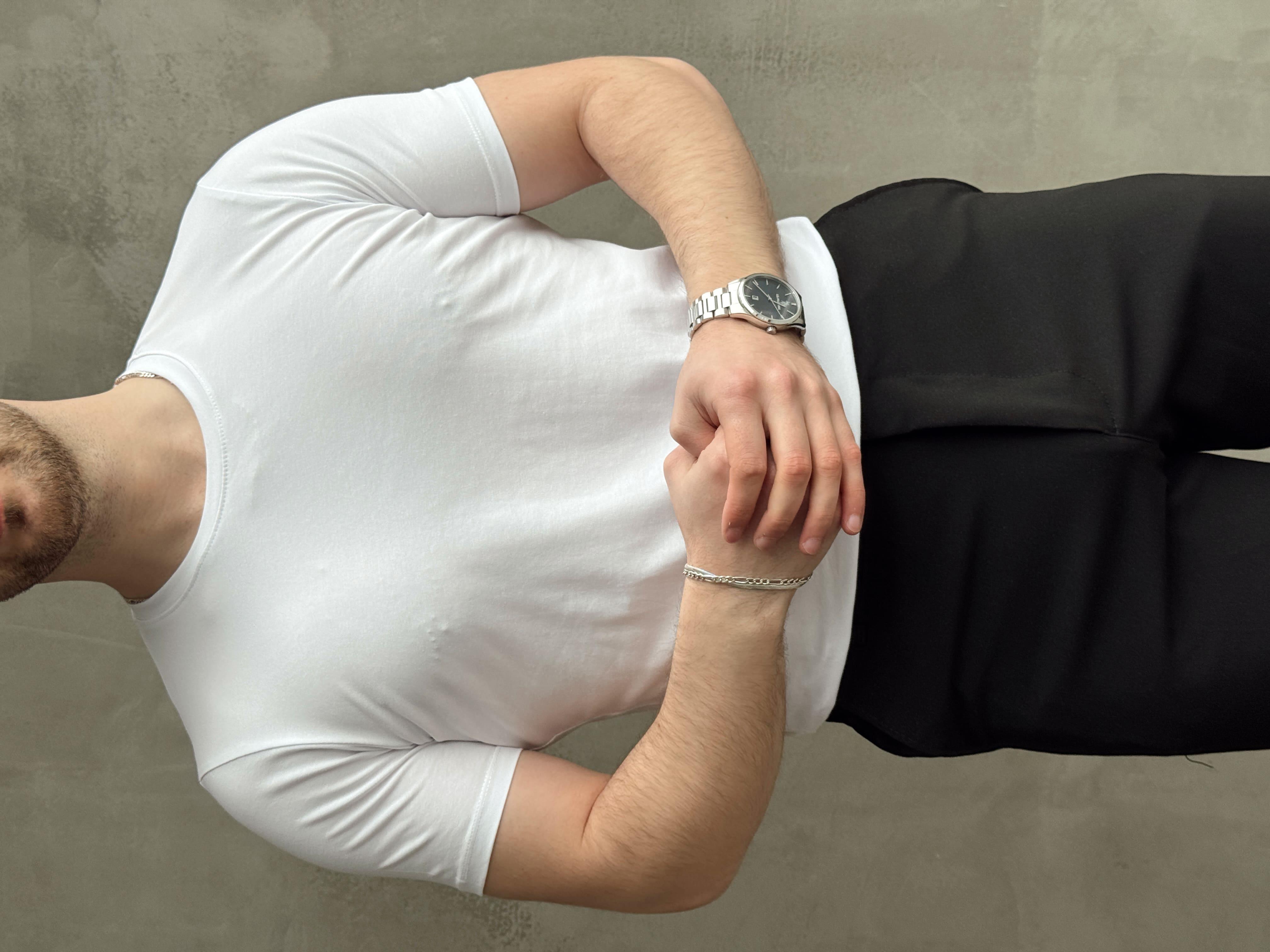 Erkek Elit Kalite Regular Fit Bisiklet Yaka T-shirt-Beyaz(E1648)