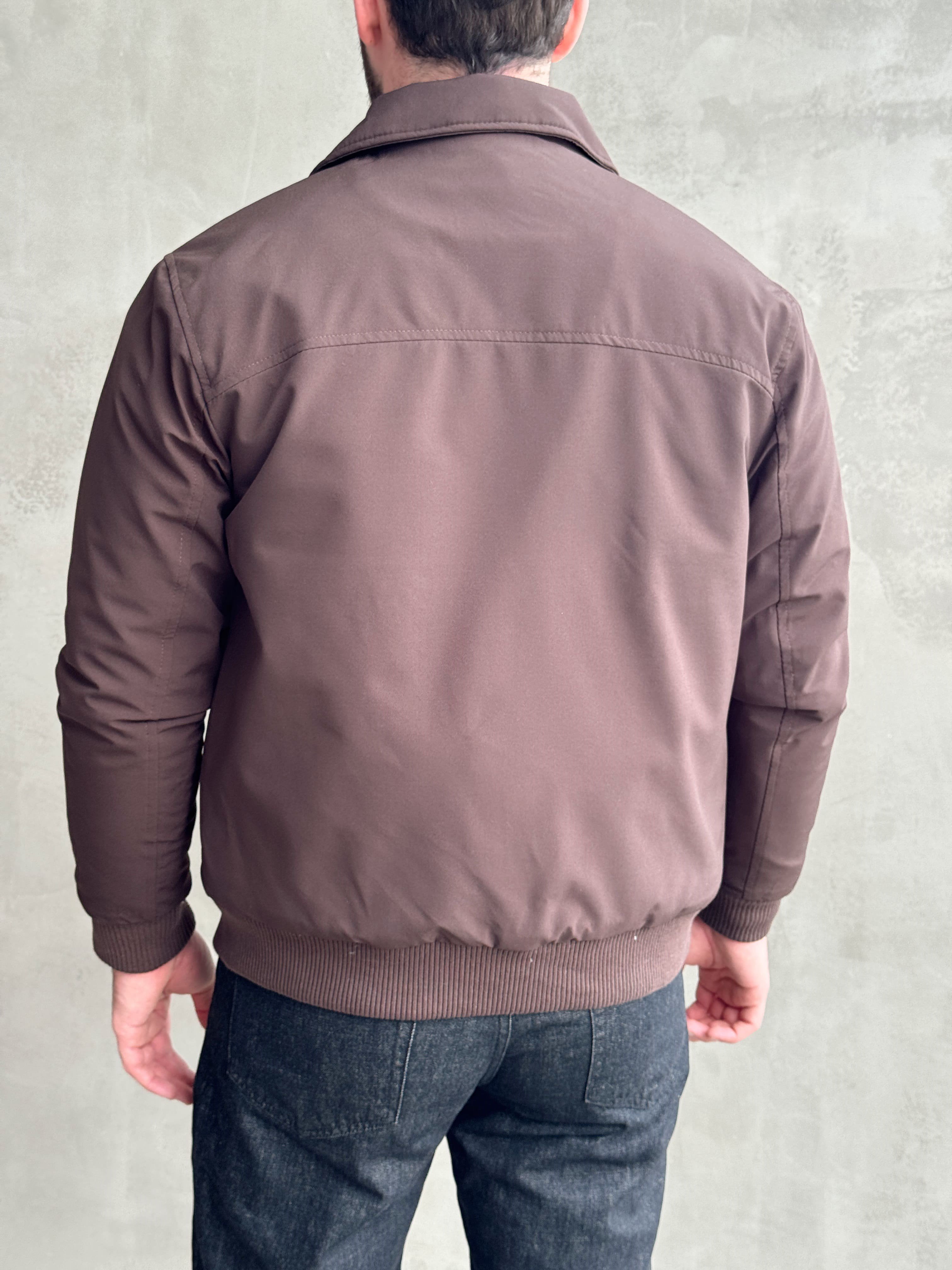 Erkek Elit Kalite Regular Fit Ribana Detaylı İçi Elyaflı Ceket-Kahverengi(E1826)