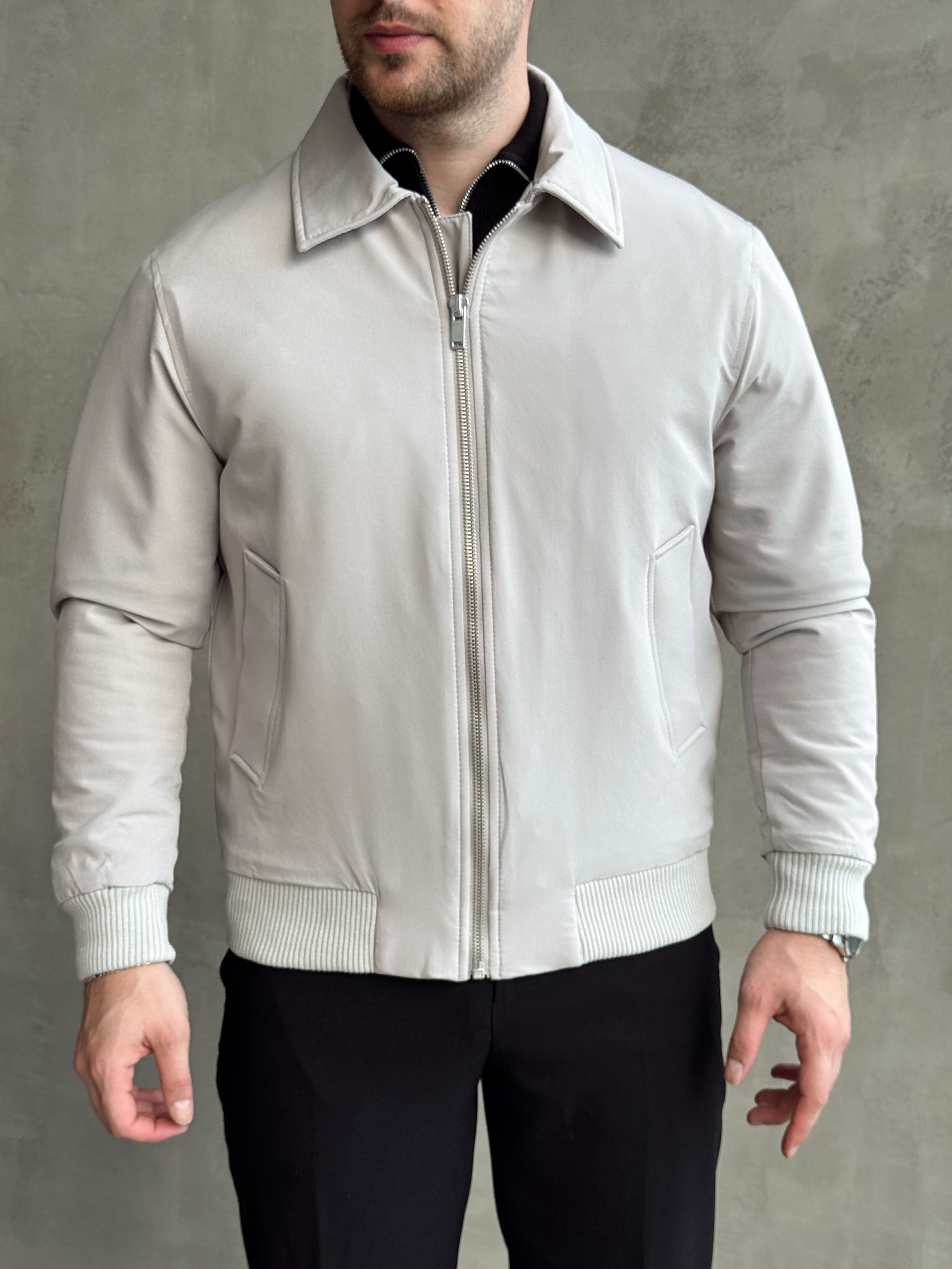 Erkek Elit Kalite Regular Fit Ribana Detaylı İçi Elyaflı Ceket-Taş(E1826)