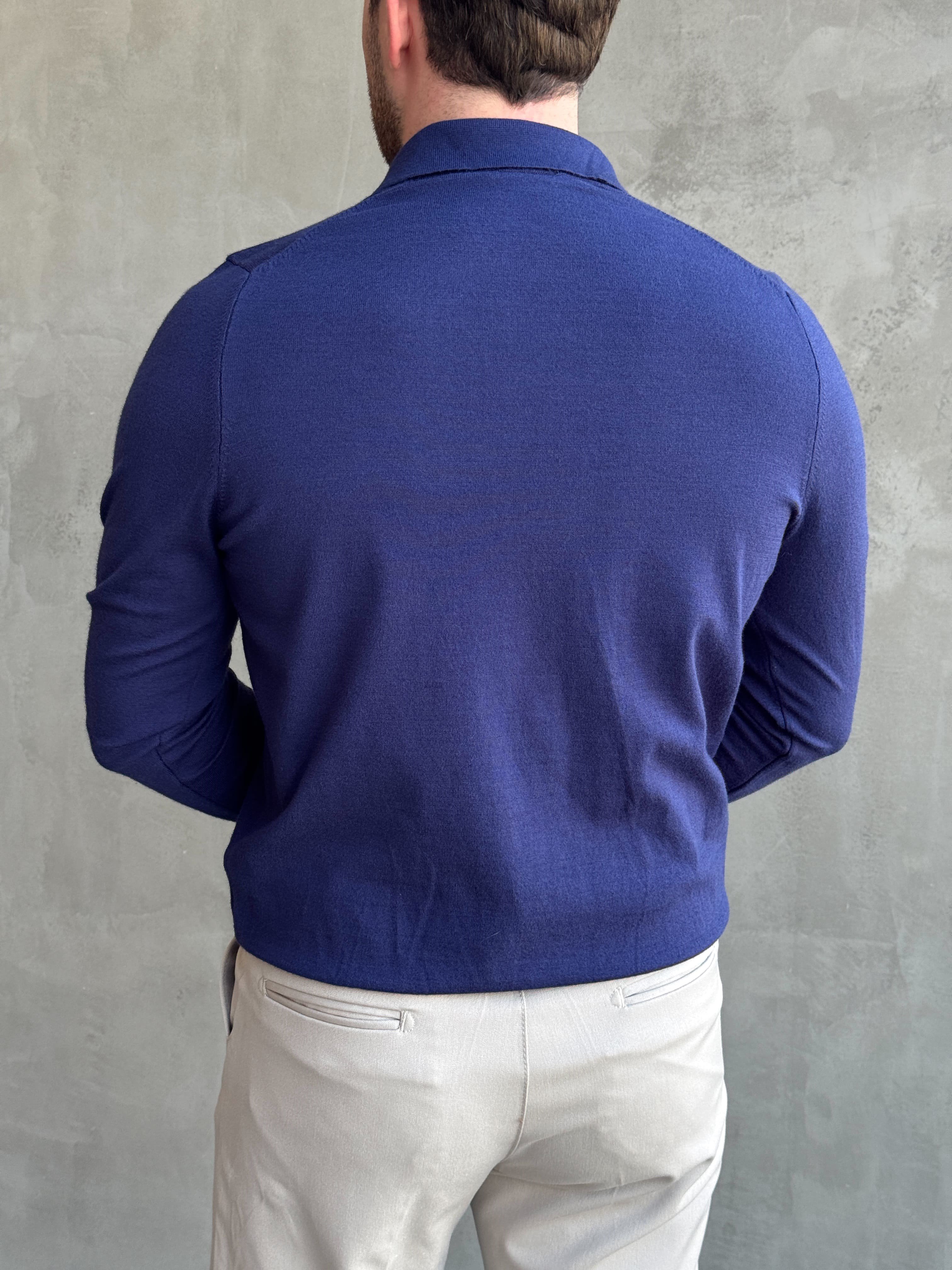Erkek Elit Model Regular Kalıp Düğme Detaylı Polo Yaka İnce Triko Kazak-Lacivert(E1873)