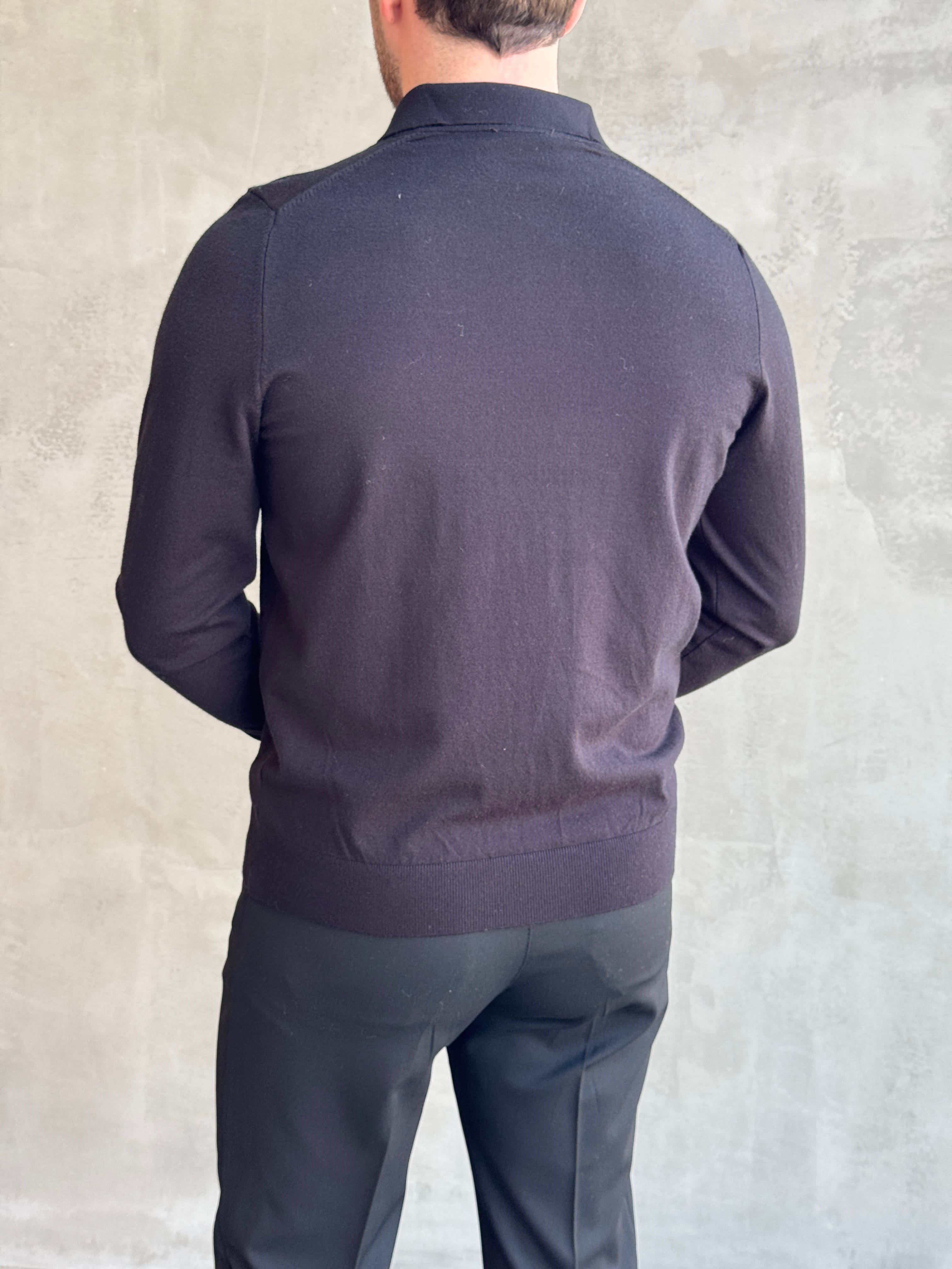 Erkek Elit Model Regular Kalıp Düğme Detaylı Polo Yaka İnce Triko Kazak-Siyah(E1873)