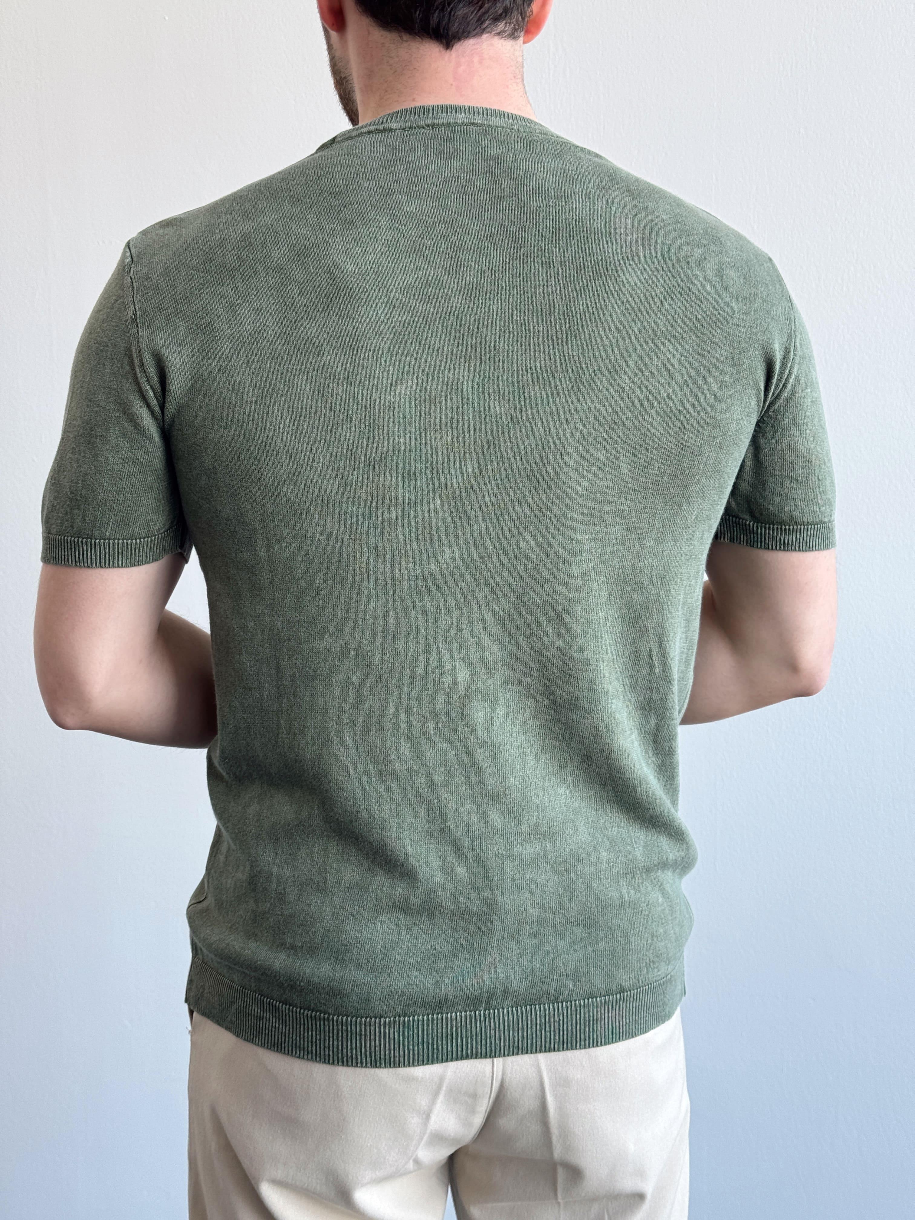 Erkek Elit Seçim Bisiklet Yaka Ribana Detay Triko T-Shirt-Yeşil(E1298)