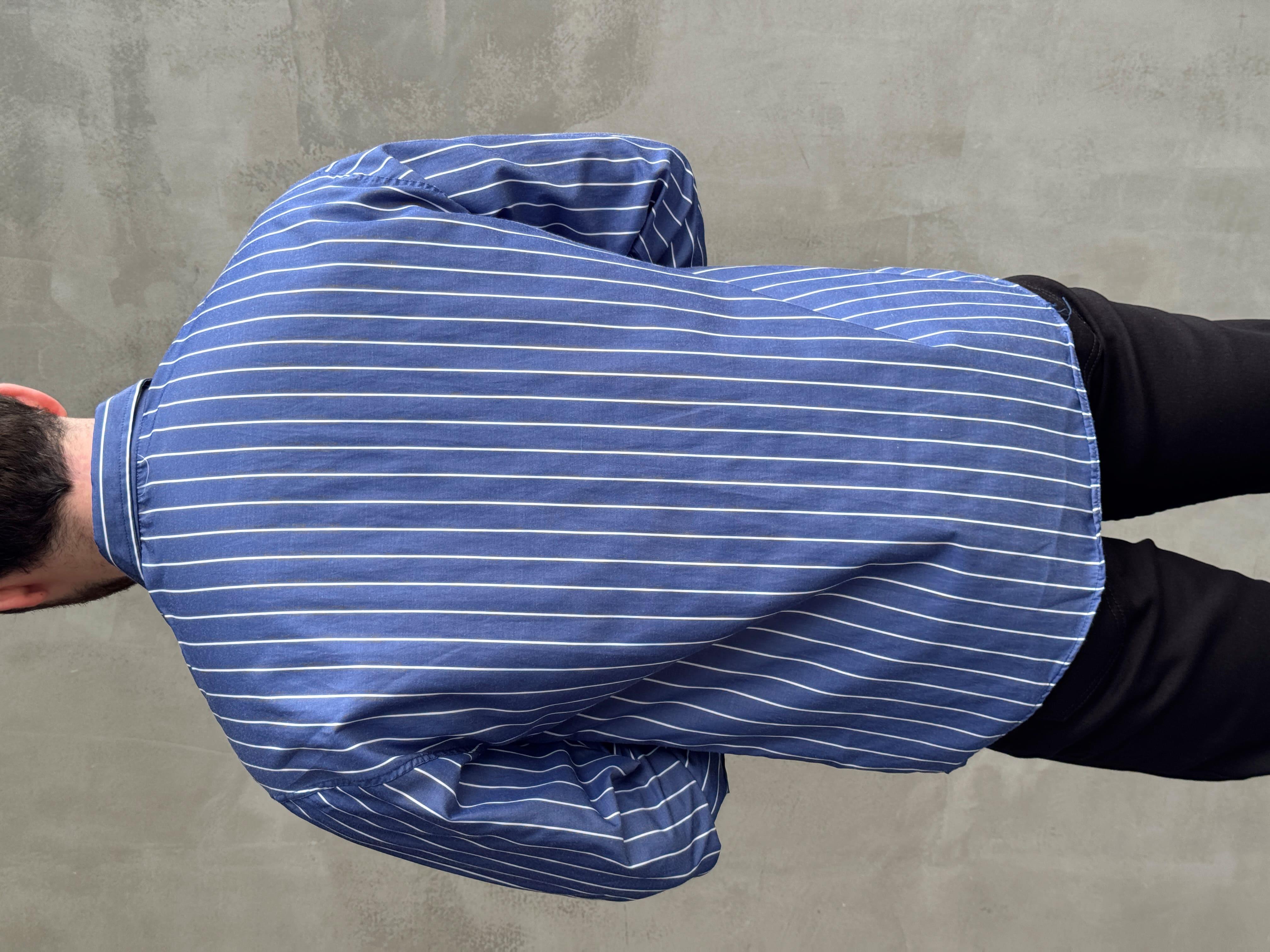 Erkek Elit Tasarım Oversize Kalıp Çizgi Detaylı Gömlek-Lacivert(E1635)