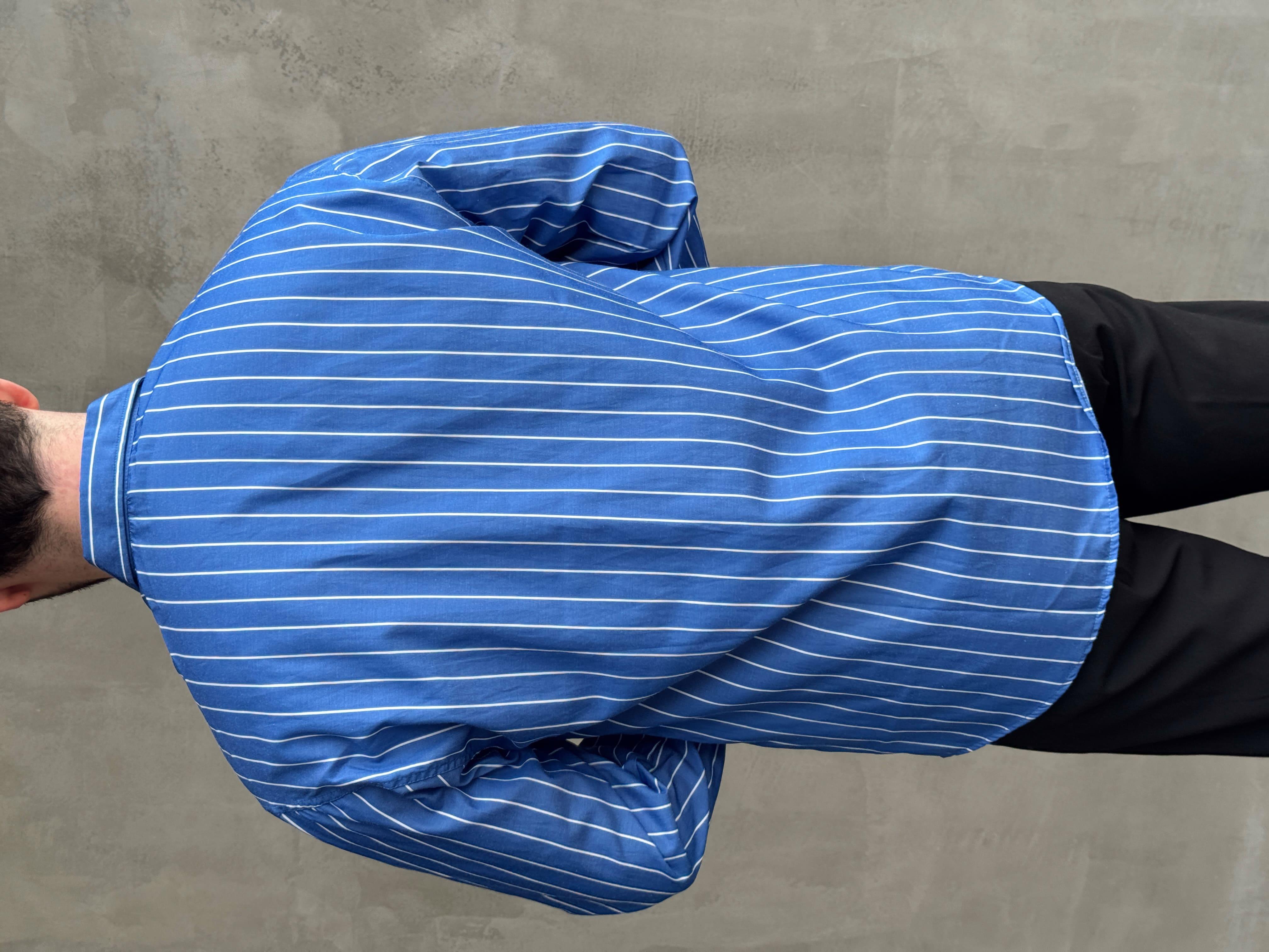 Erkek Elit Tasarım Oversize Kalıp Çizgi Detaylı Gömlek-Mavi(E1635)