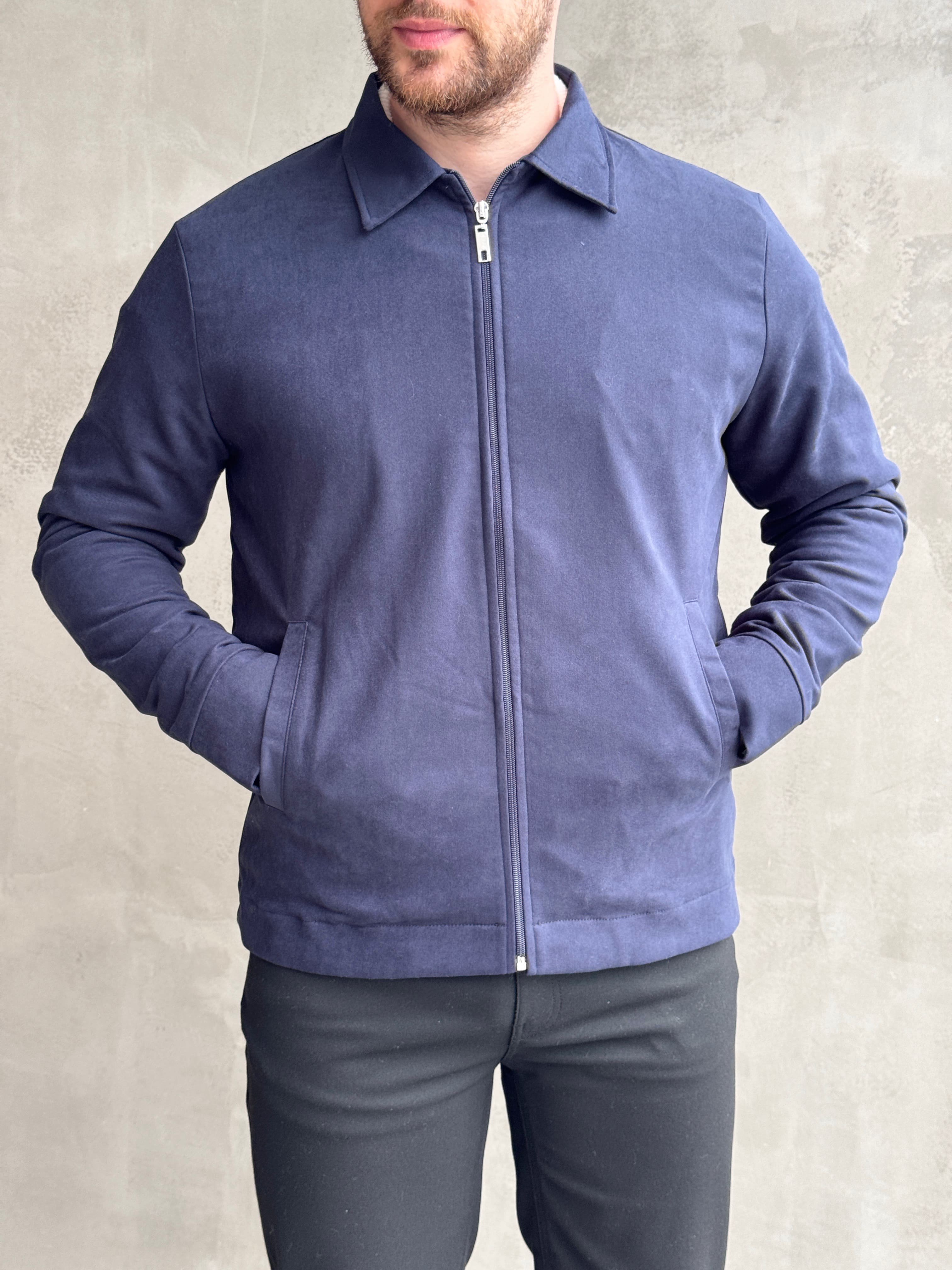 Erkek Favori Model Regular Kalıp Süet Kumaş Basic Ceket-Lacivert(E1893)