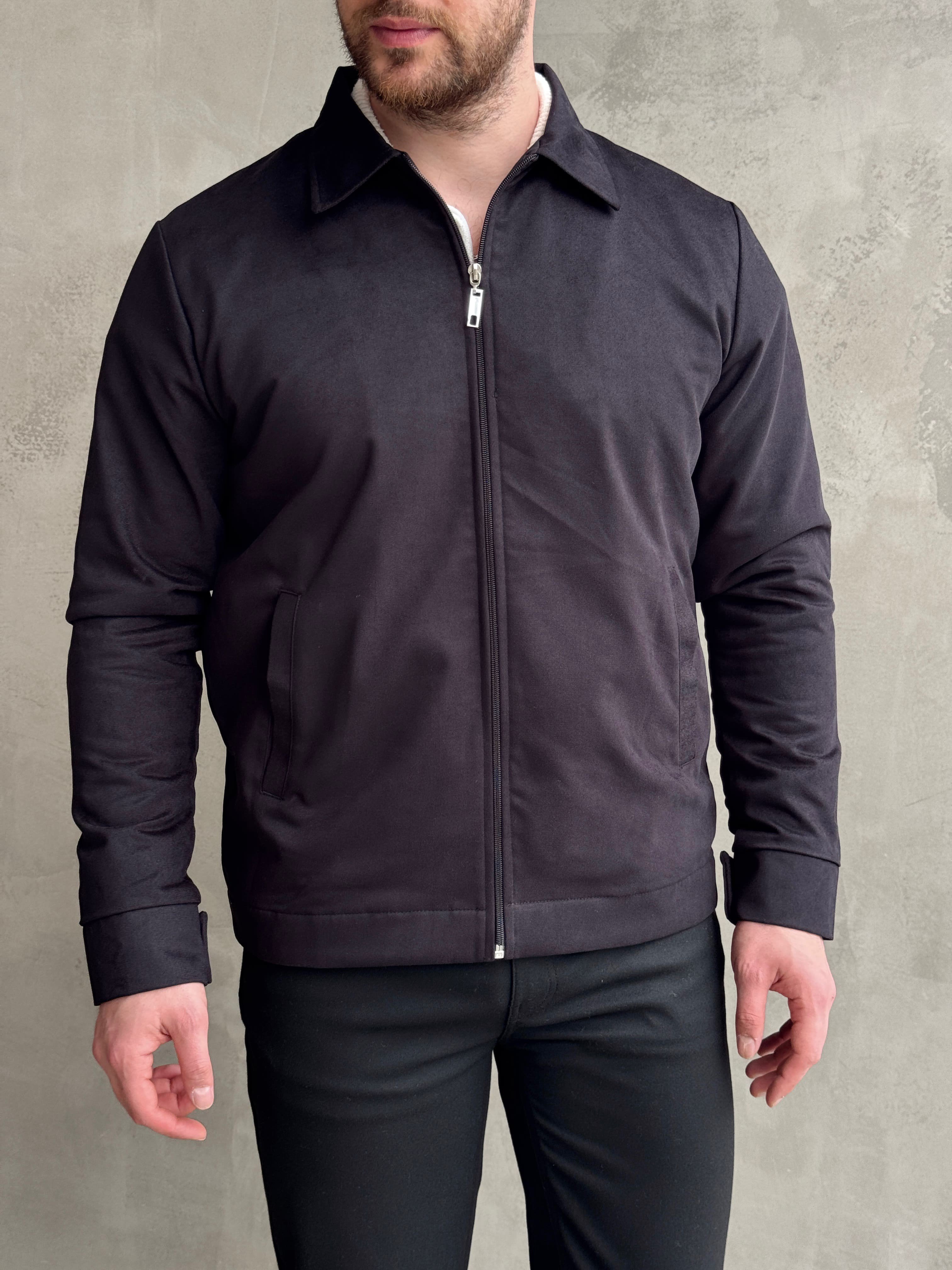 Erkek Favori Model Regular Kalıp Süet Kumaş Basic Ceket-Siyah(E1893)