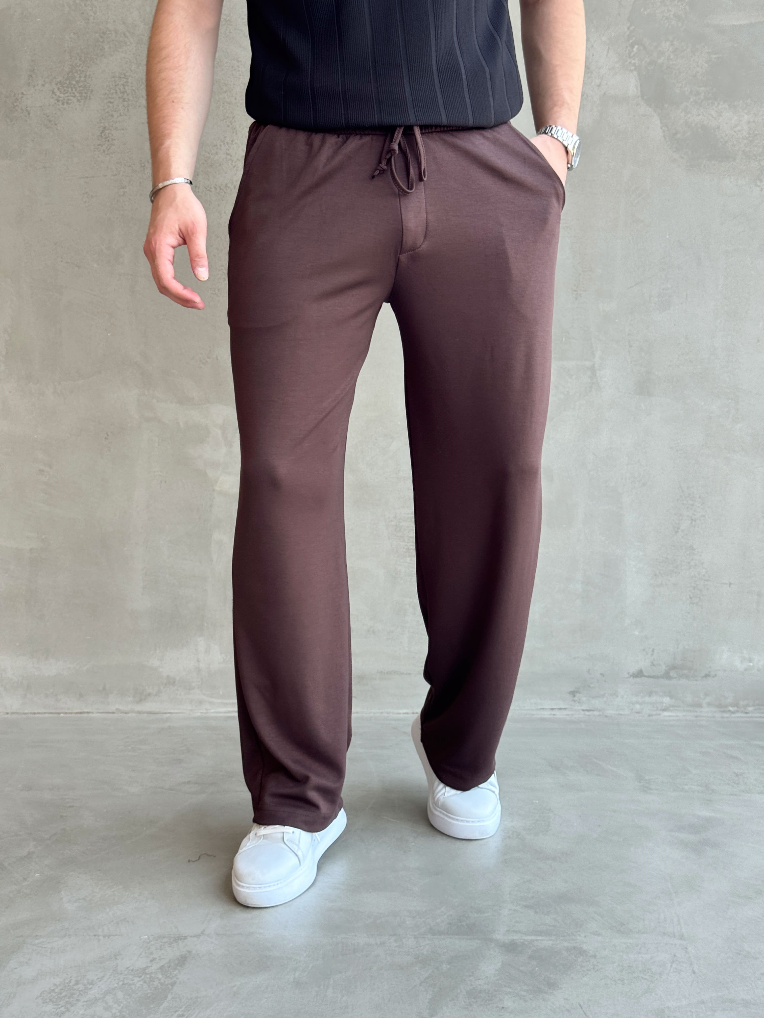 Erkek Hafta Sonu Stili Baggy Kalıp Oysh Kumaş Eşofman-Kahverengi(E1774)Ketench